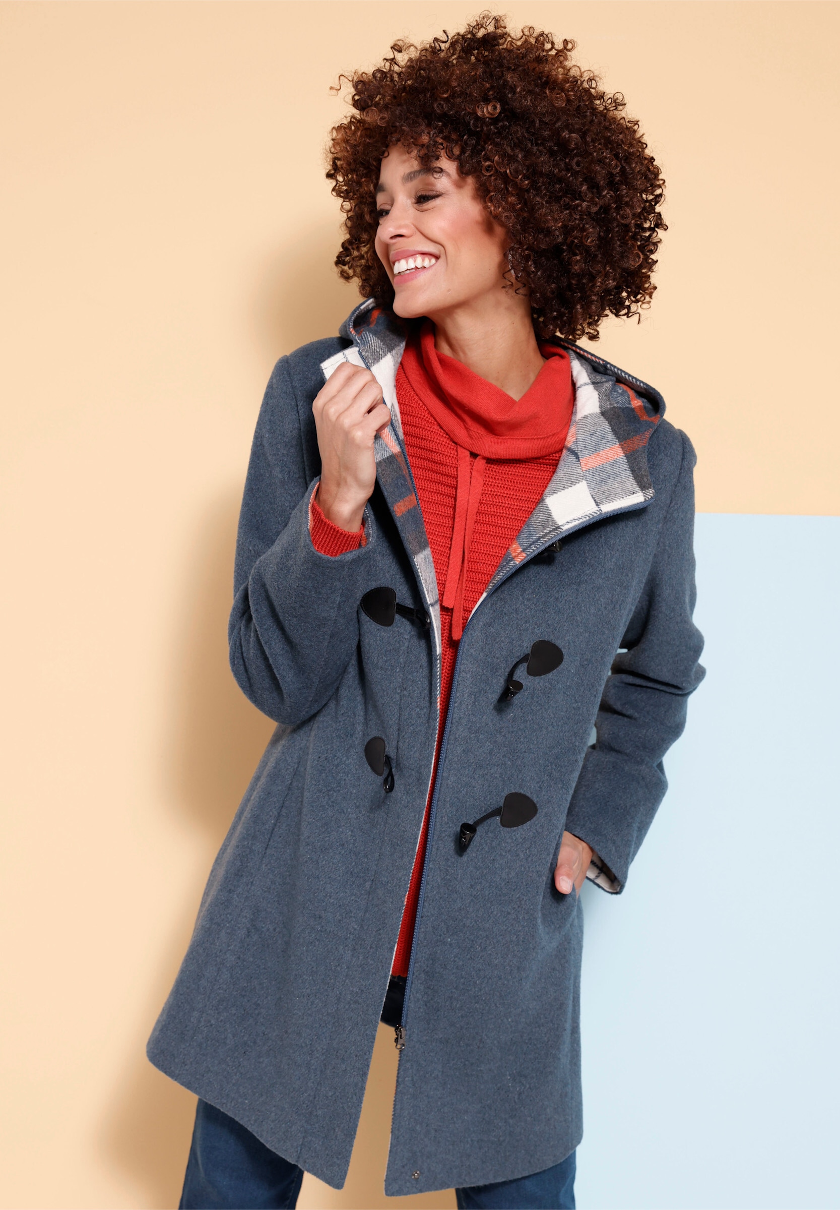 Sieh an! Allwetterjacke »Dufflecoat Jacke mit Knebelknöpfen« mit Kapuze