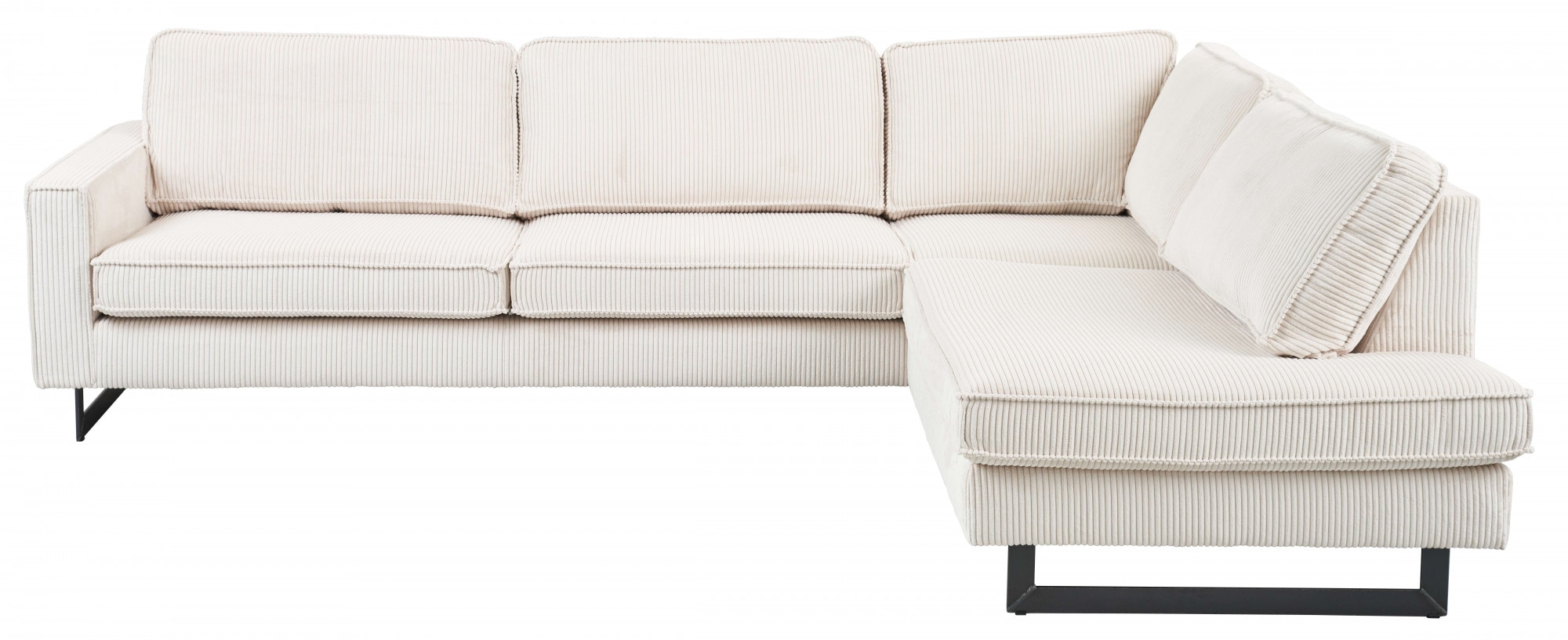 Places of Style Ecksofa »Pinto, 290 cm, Cord, Chenille, Lederoptik, Ottomane links / rechts«, mit Keder, schwarze Metallfüße, Wellenunterfederung