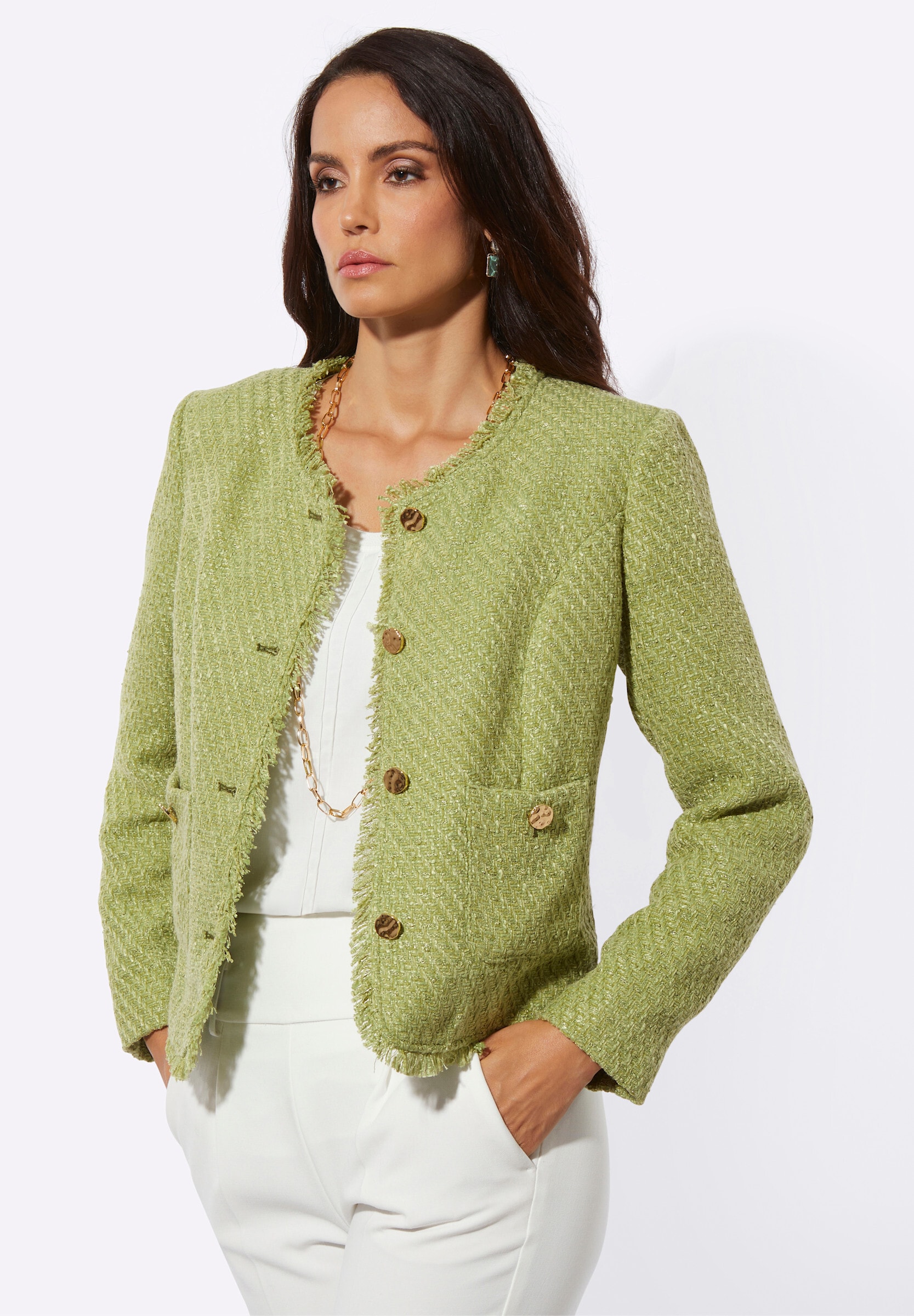 creation L Blusenblazer »Bouclé-Blazer Bouclé-Blazer mit Fransen-Verzierung«