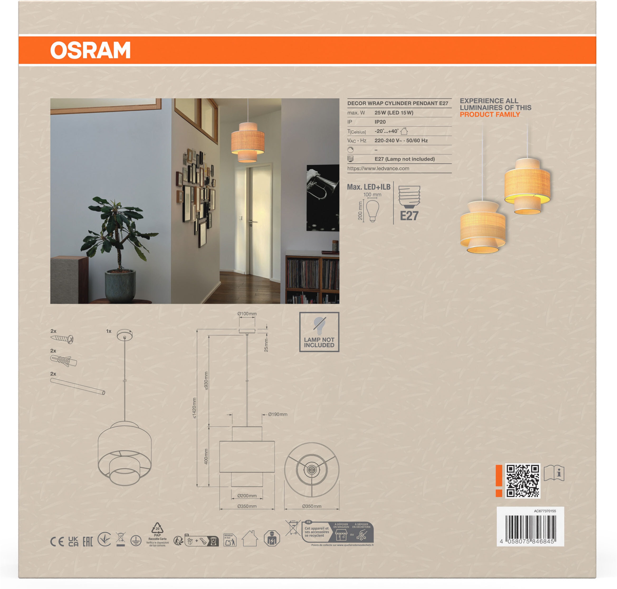 Osram Pendelleuchte »Decor Wrap« E27 1 Stk. Fassung E27, Bast und Leinen und Stahl