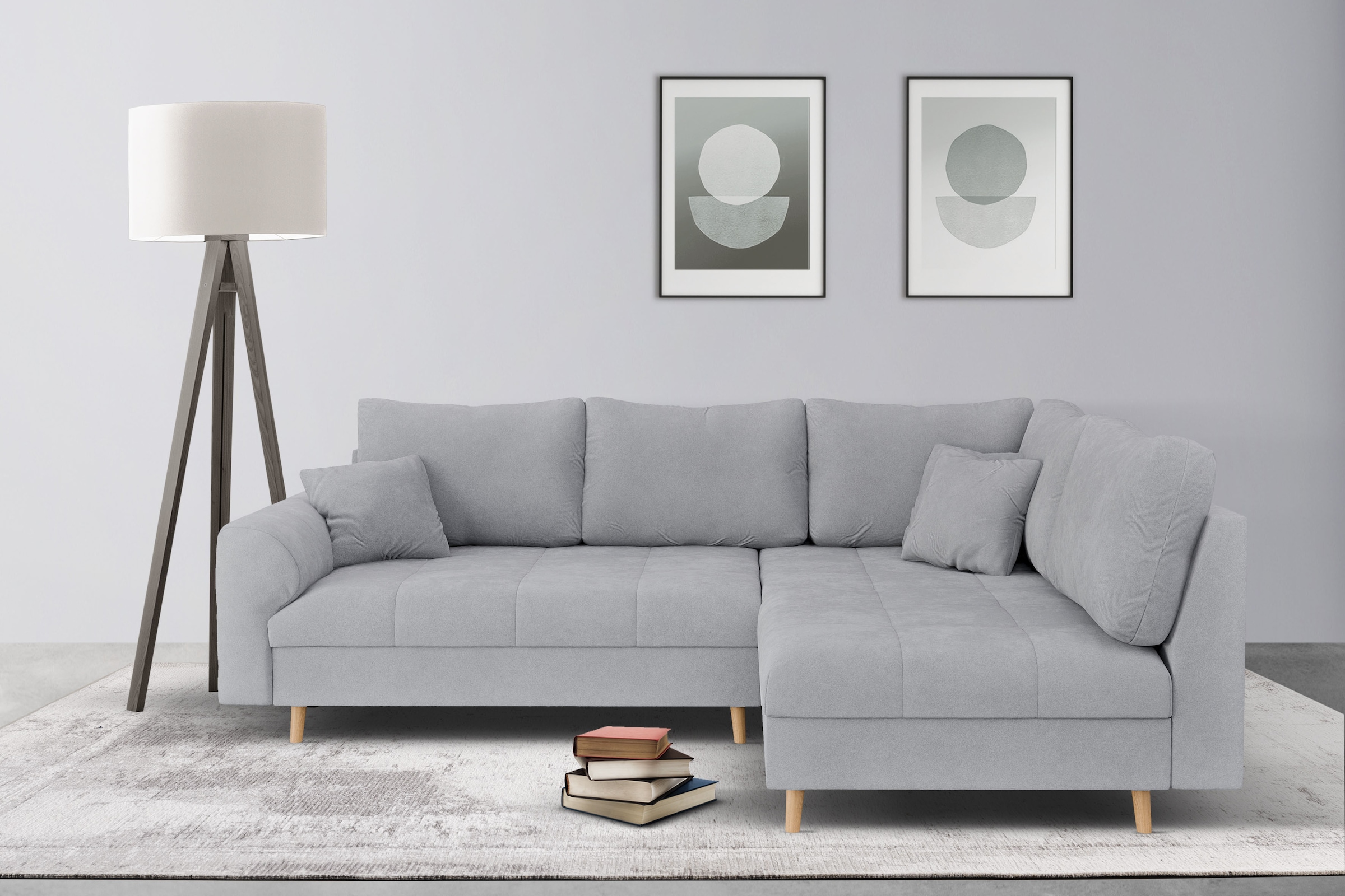 Home affaire Ecksofa »CHARRE L-Form mit Ottomane, Maße B/T/H: 231/161/81 cm«, feine Steppung, lose Rücken- und Zierkissen, auch in Cord und Bouclé