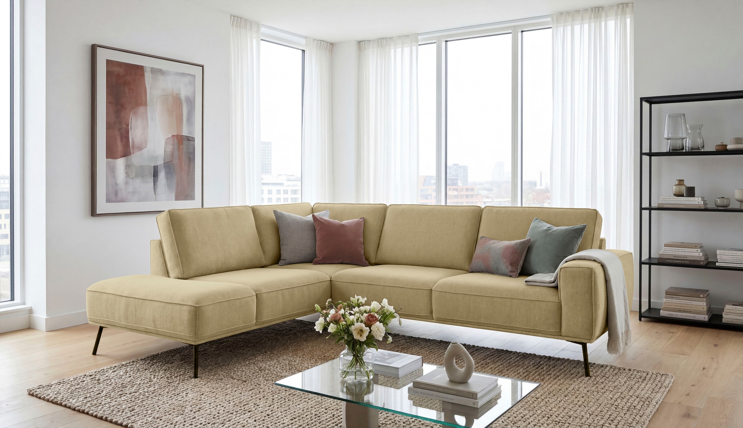 OTTO home Ecksofa »Vosby« 260 cm, Chenille,  mit dekorativer Kedernaht, Wellenunterfederung