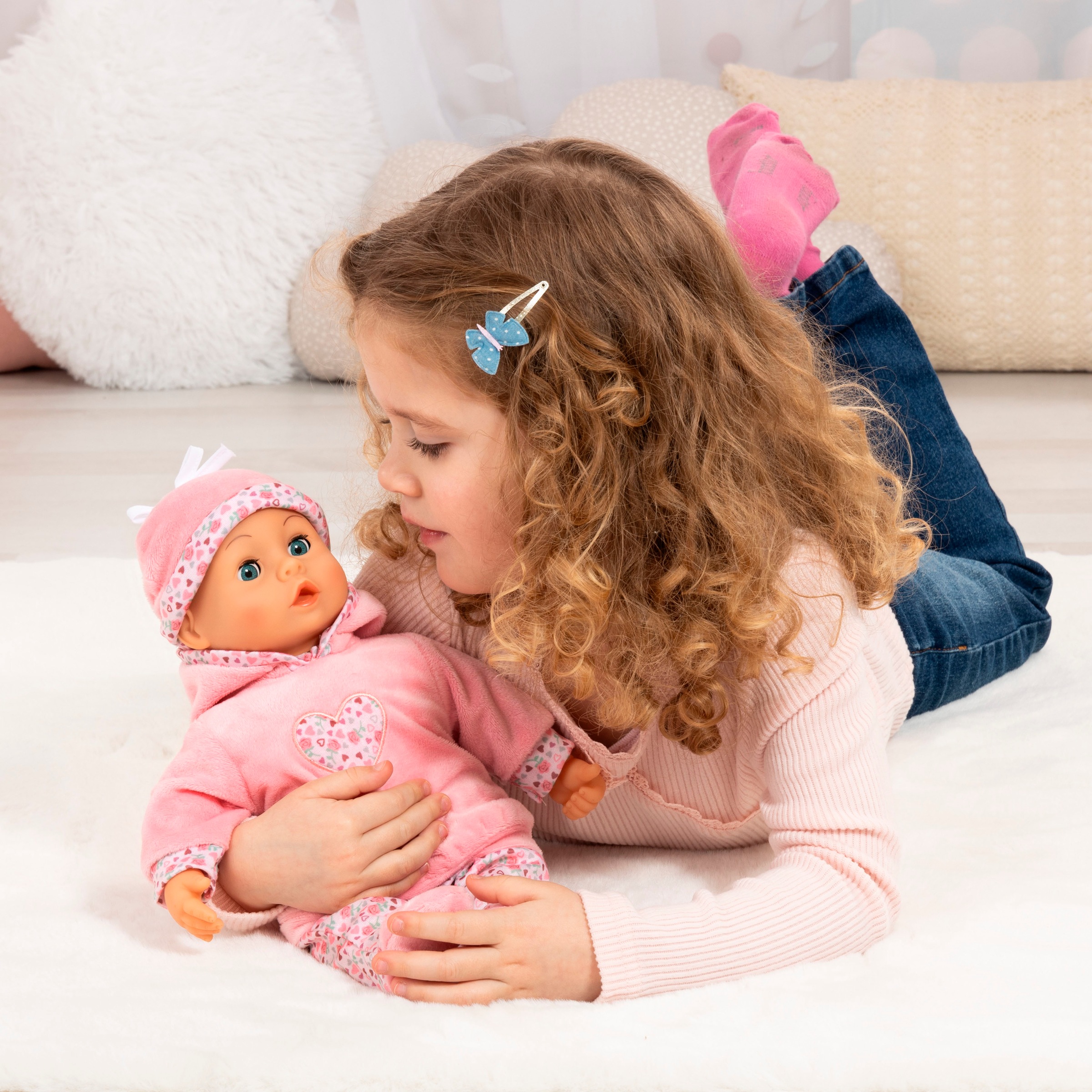 Bayer Babypuppe »First Words Baby, 38 cm, rosa«, (3 tlg.), mit Schlafaugen und Babygeräuschen