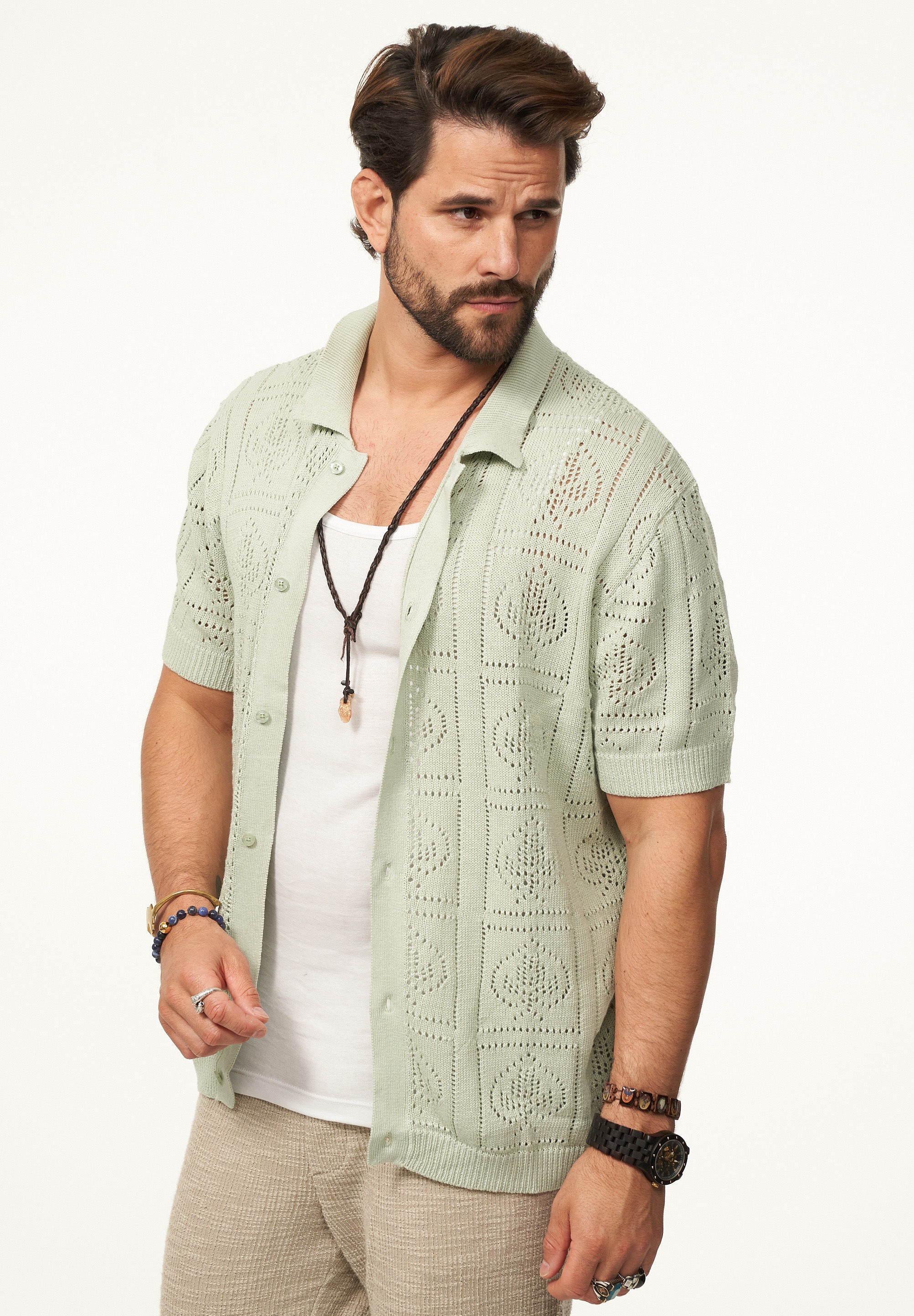 SOULSTAR Poloshirt »Kurzarm Strickhemd im Cardigan Stil mit Knopfleiste für Herren« Herren Kurzarm Strick Polo-Hemd Cardigan T-Shirt