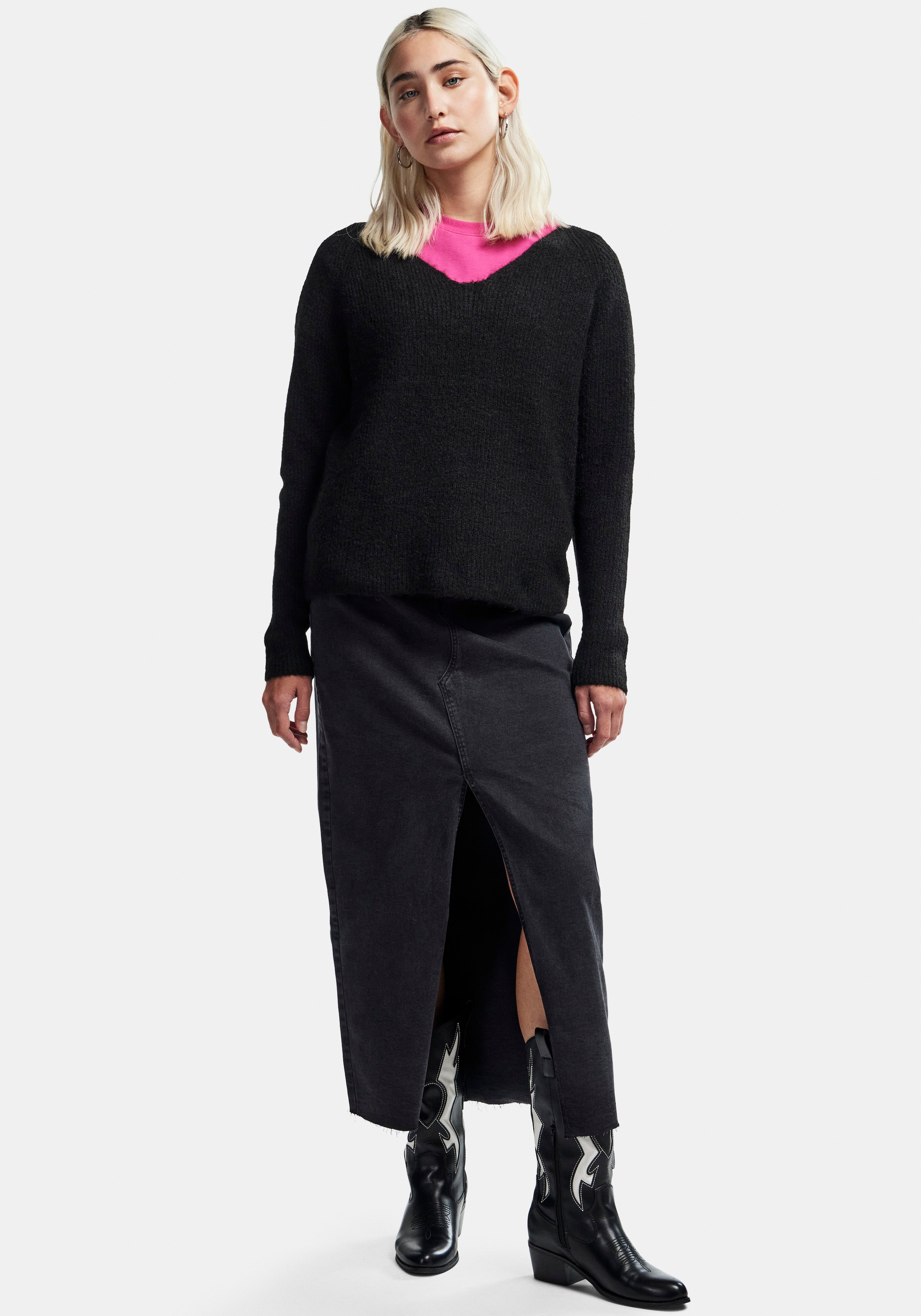 pieces V-Ausschnitt-Pullover »PCELLEN LS V-NECK KNIT NOOS BC«, mit Wolle