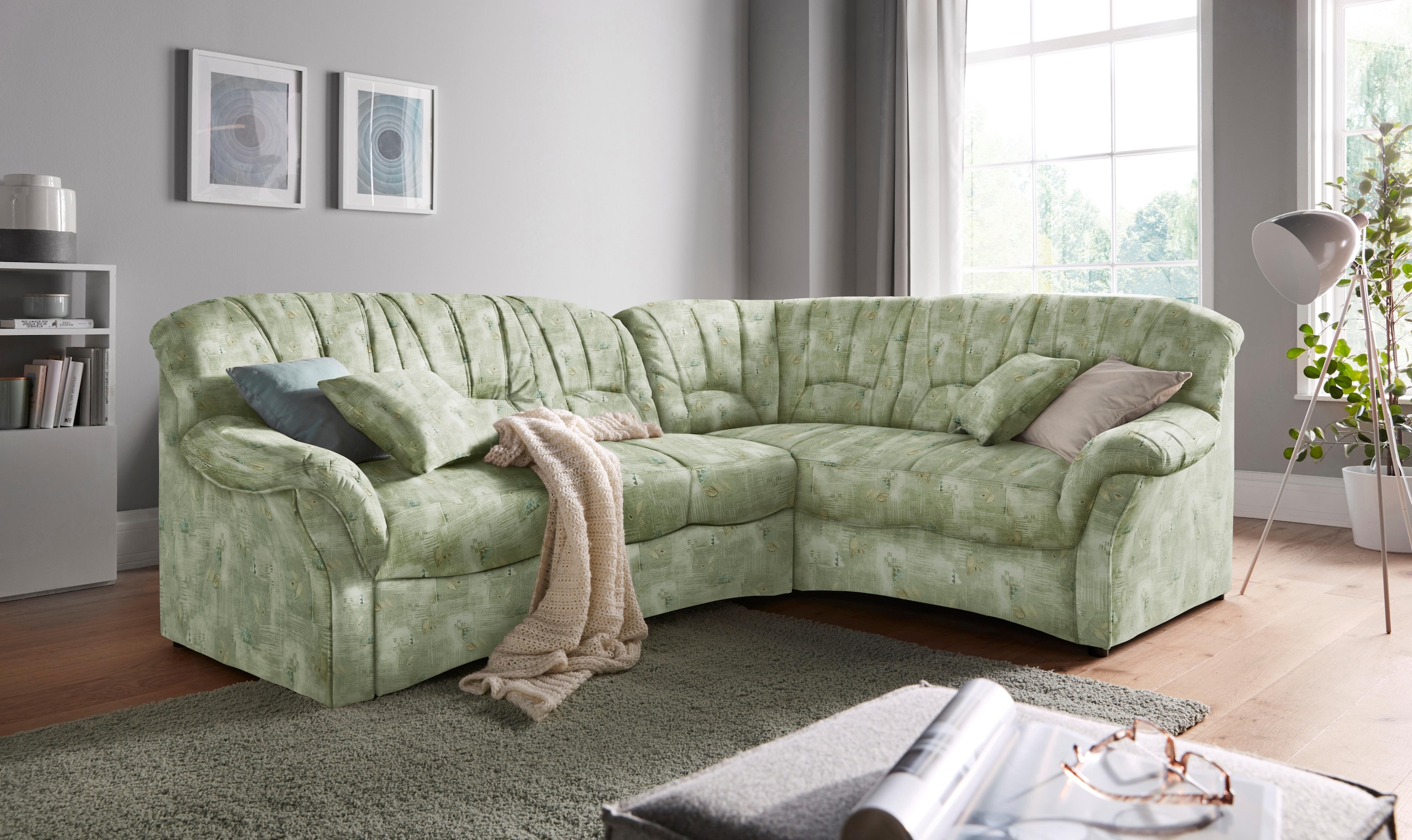 DOMO collection Ecksofa »Bahia, zeitlos und elegant, bequeme Armlehnen, L-Form«, Microfaser, natur