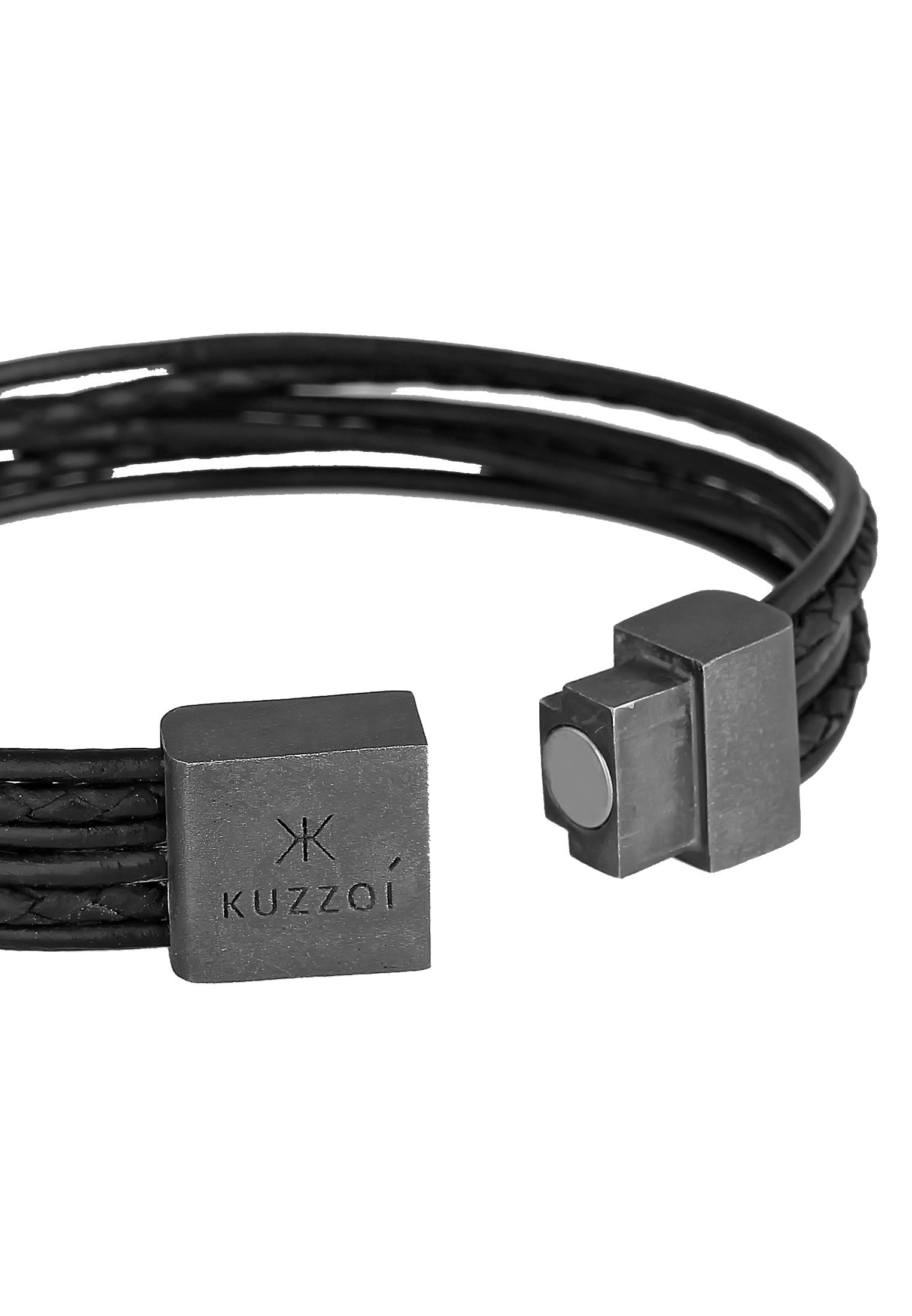 Kuzzoi Armband »Armband Leder 6-reihig Magnet Basic 925 Silber oxidiert«