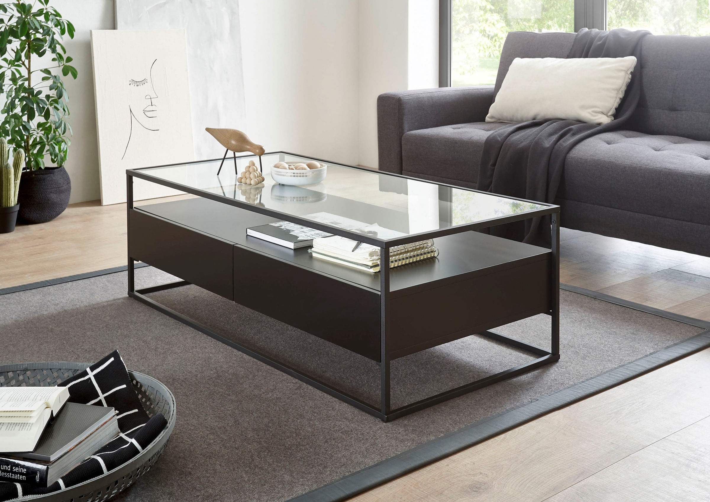 MCA furniture Couchtisch »Evora«, mit Glas und 2 Schubladen mit Push to open