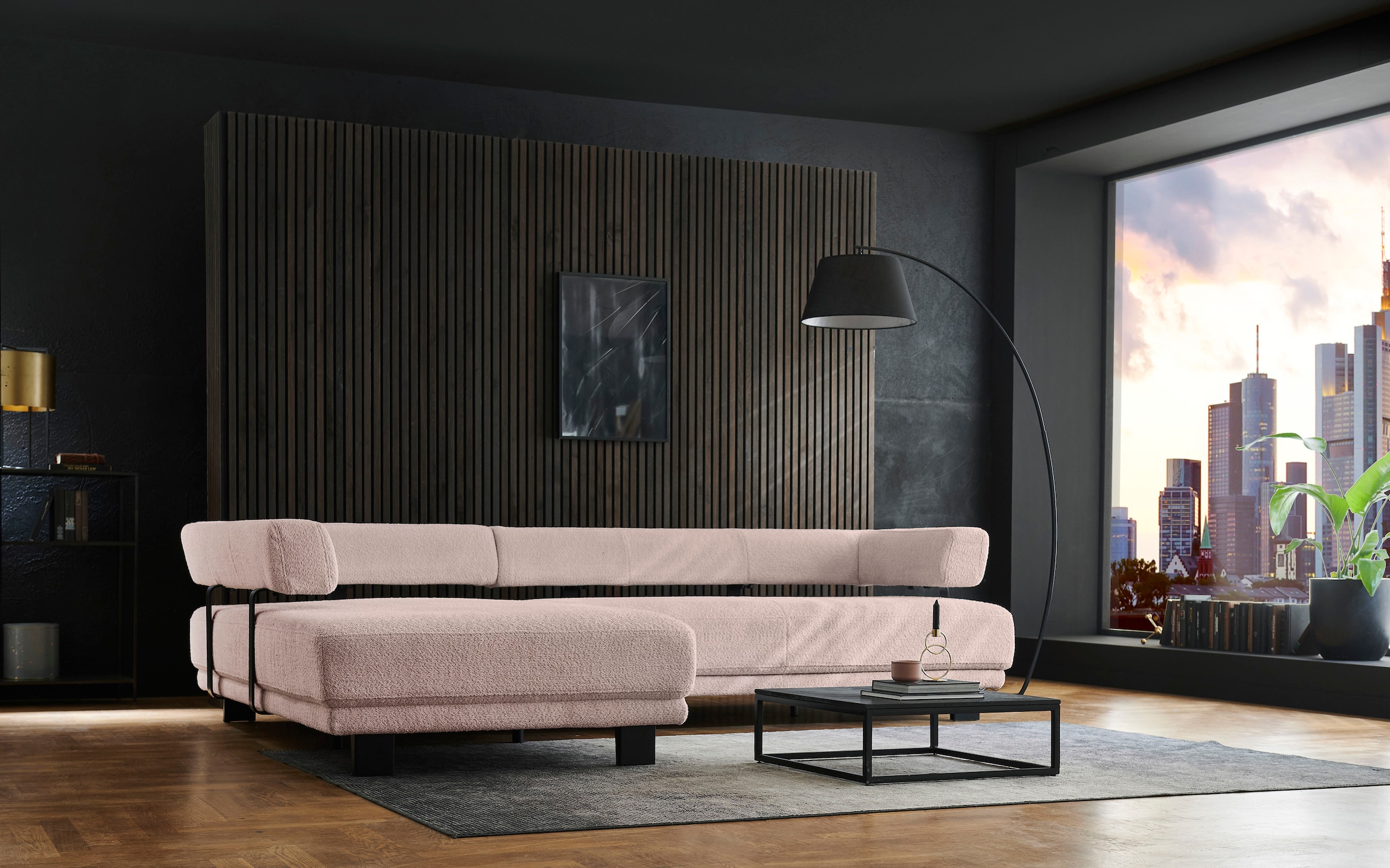 HUKLA Ecksofa »HU-HP18064 L-Form«, (Set), Optional mit motorischer Vorziehbank, stylische Reling