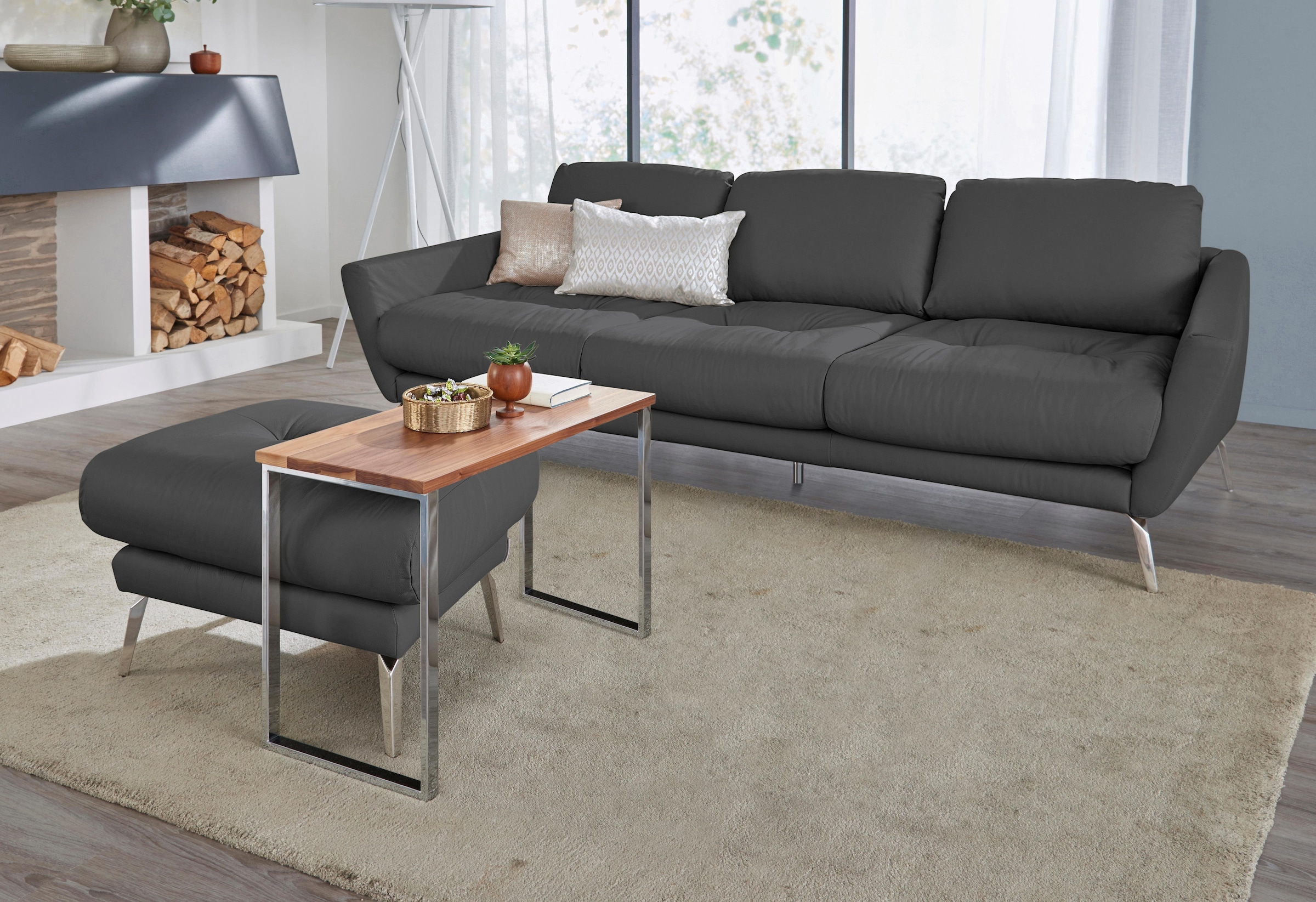 W.SCHILLIG Hocker »softy«, mit dekorativer Heftung im Sitz, Füße Chrom glänzend