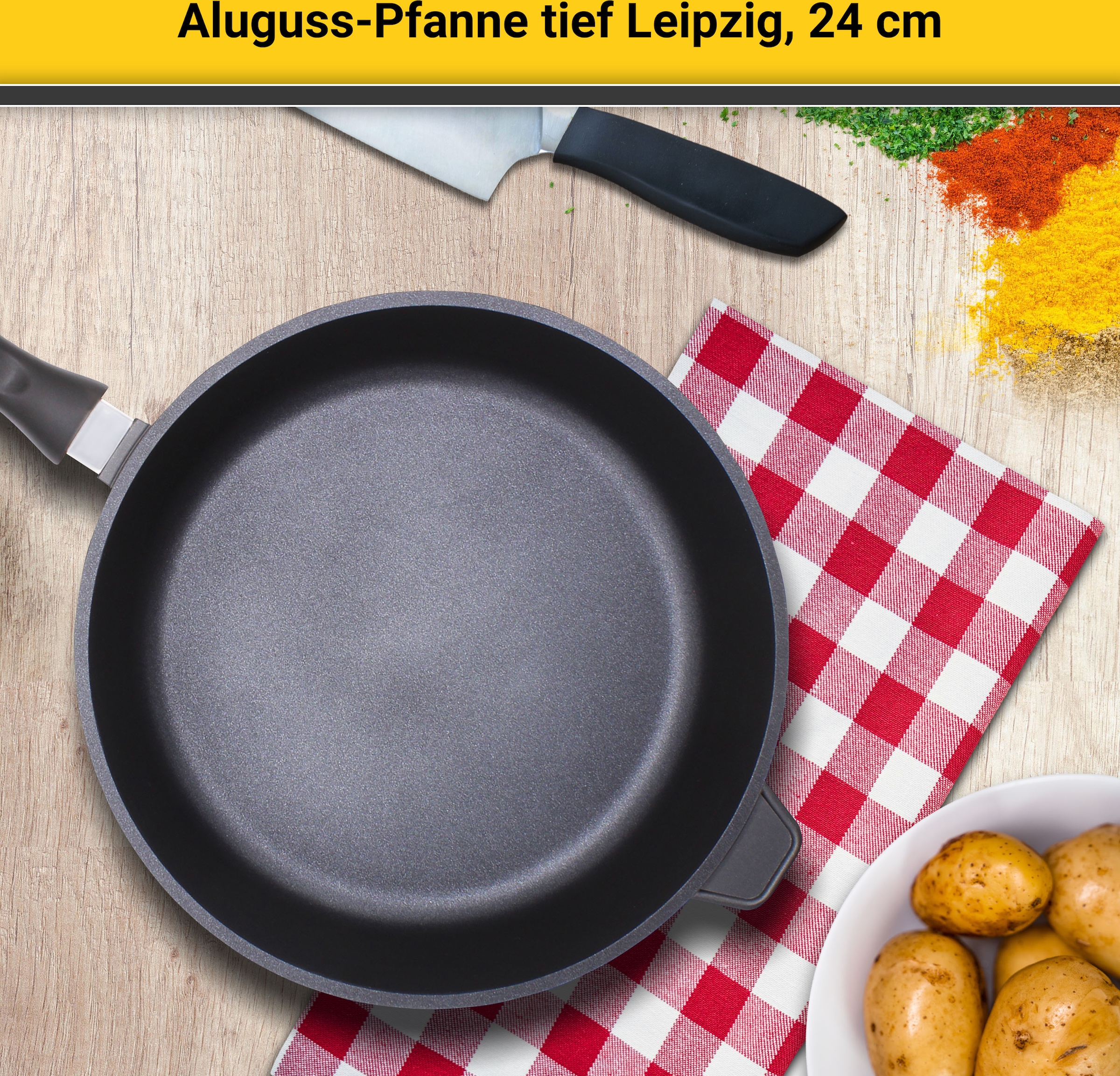Krüger Bratpfanne »Aluguss Pfanne tief LEIPZIG«, Aluminiumguss, (1 tlg.), hochwertige Antihaft-Versiegelung, tiefe Ausführung