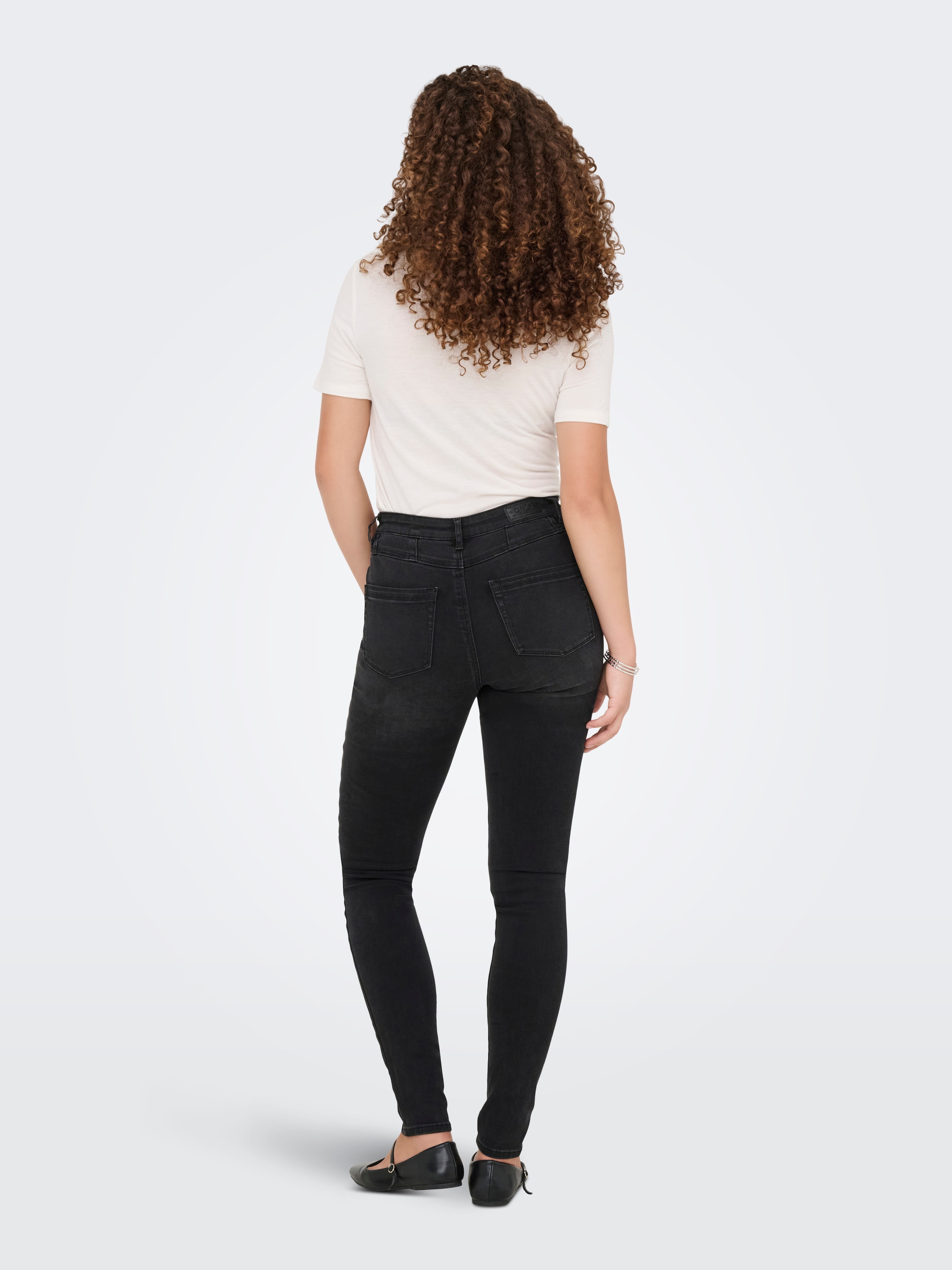 ONLY Skinny-fit-Jeans »ONLWAUW HW DOU BUT CUT SKINNY DNM EXT« Materialmix, skinny fit