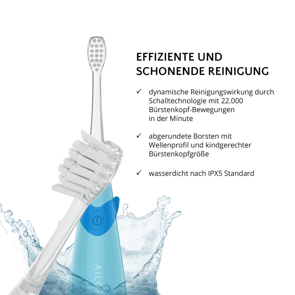 AILORIA Elektrische Kinderzahnbürste »Kinder-Schallzahnbürste BUBBLE BRUSH«, Easy-Start-Programm