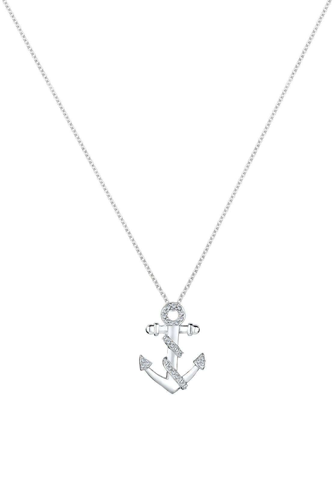 Elli Silberkette »Halskette Anker Glas Kristalle Weiß 925 Sterling Silber«
