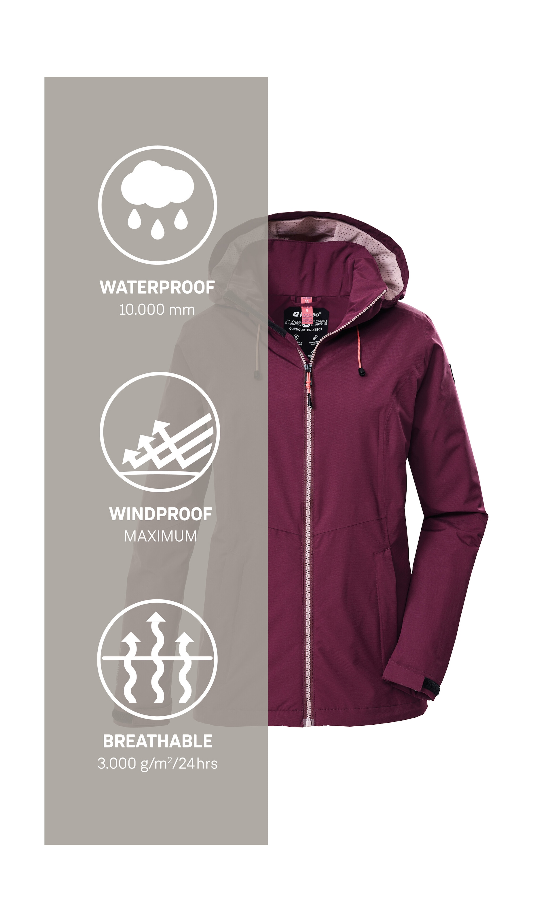 Killtec Outdoorjacke »Damen Regenjacke OOKS 1«, Leichte, wasser- und winddichte Jacke, atmungsaktiv, abnehmbare Kapuze