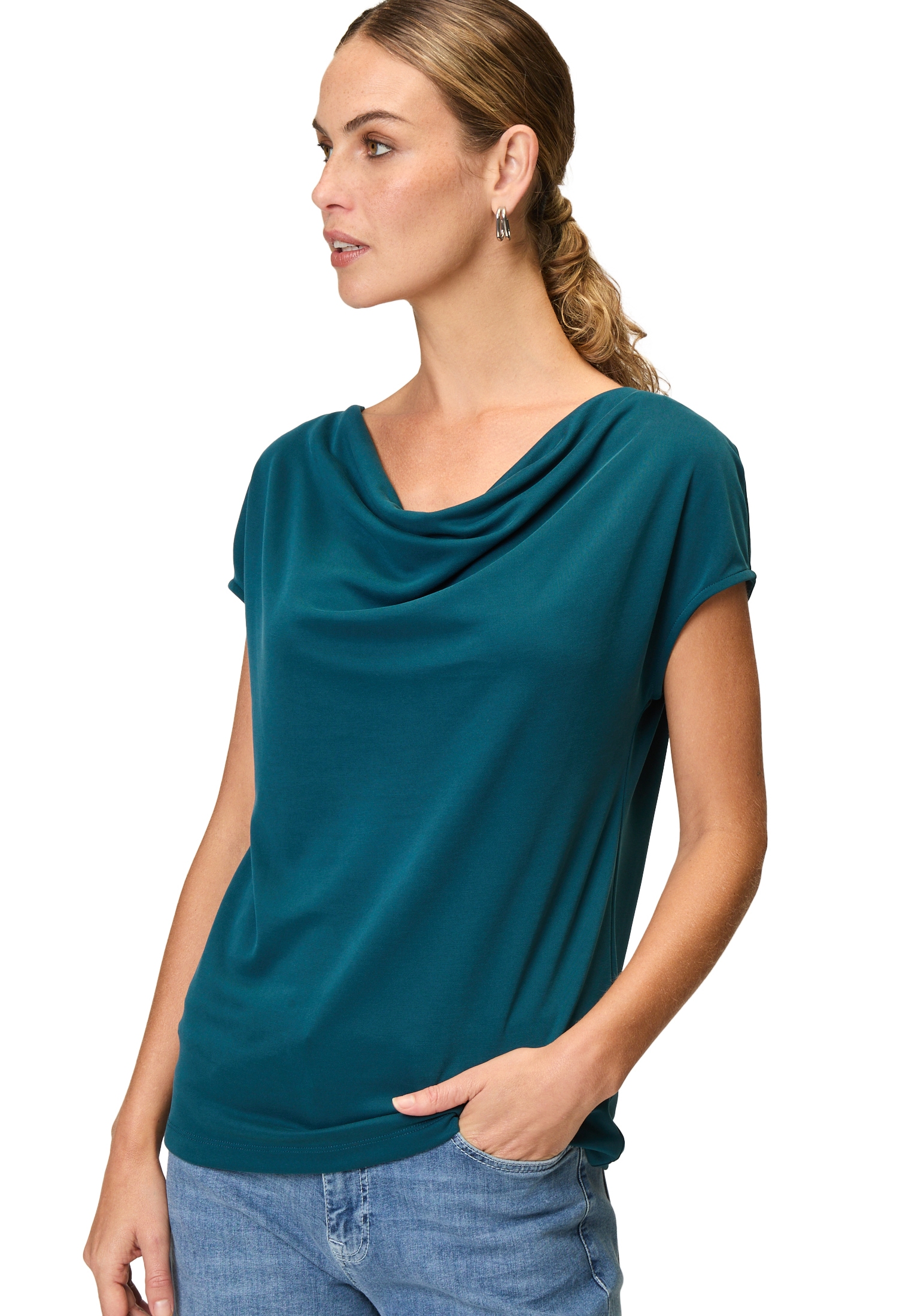 Zero Kurzarmshirt »Shirt mit Wasserfallausschnitt«