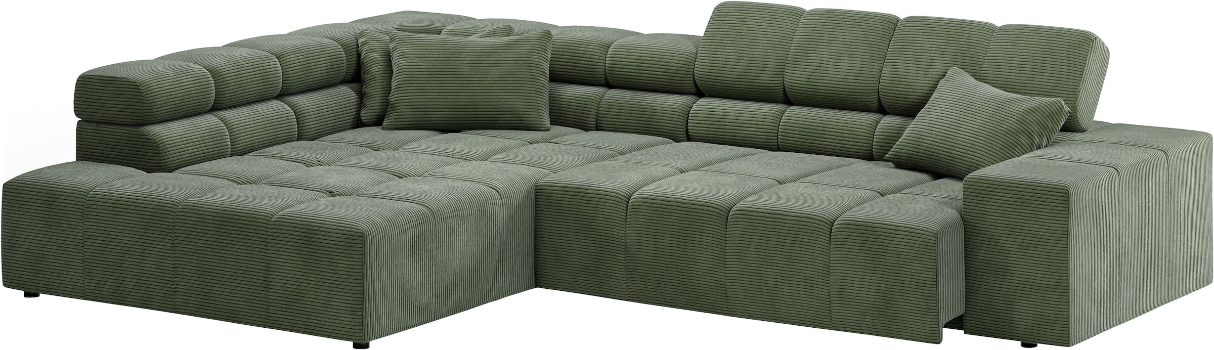 INOSIGN Ecksofa »Ancona incl. Kopfteilverstellung, Zierkissen Breite 319cm, L-Form«, wahlweise motorische Sitztiefenverstellung, auch in Cord + Easy Care