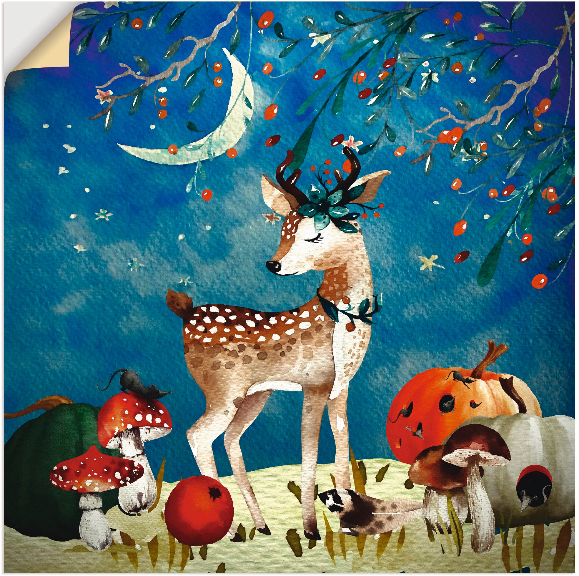 Artland Wandbild »Das müde Reh«, Tiere, (1 St.), in vielen Größen & Produktarten - Alubild / Outdoorbild für den Außenbereich, Leinwandbild, Poster, Wandaufkleber / Wandtattoo auch für Badezimmer geeignet