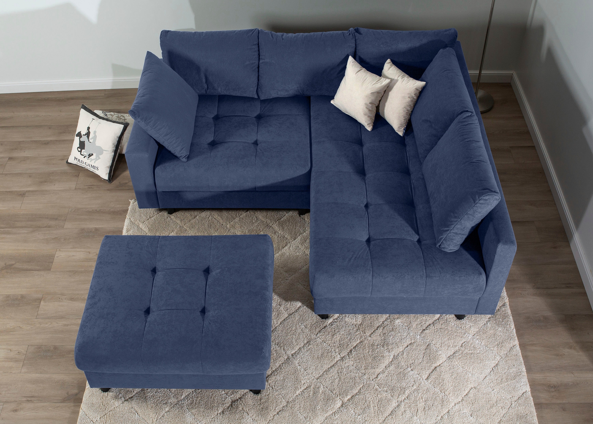 COLLECTION AB Ecksofa »Toni L-Form, B: 215 cm« Set: Sofa & Hocker, 2 Zierkissen, Federkern