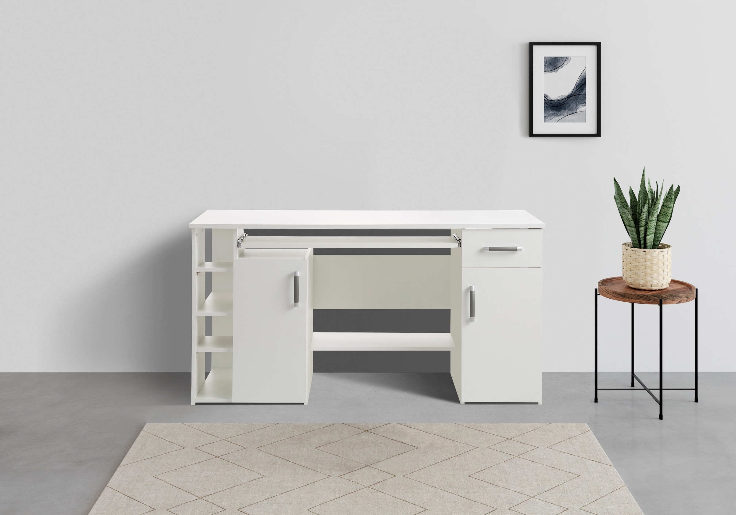 VOGL Möbelfabrik Schreibtisch »Tim mit seitlich offenen Fächern & Tastaturauszug,«, Druckerablage, 1 Schublade, Breite 138 cm, Made in Germany