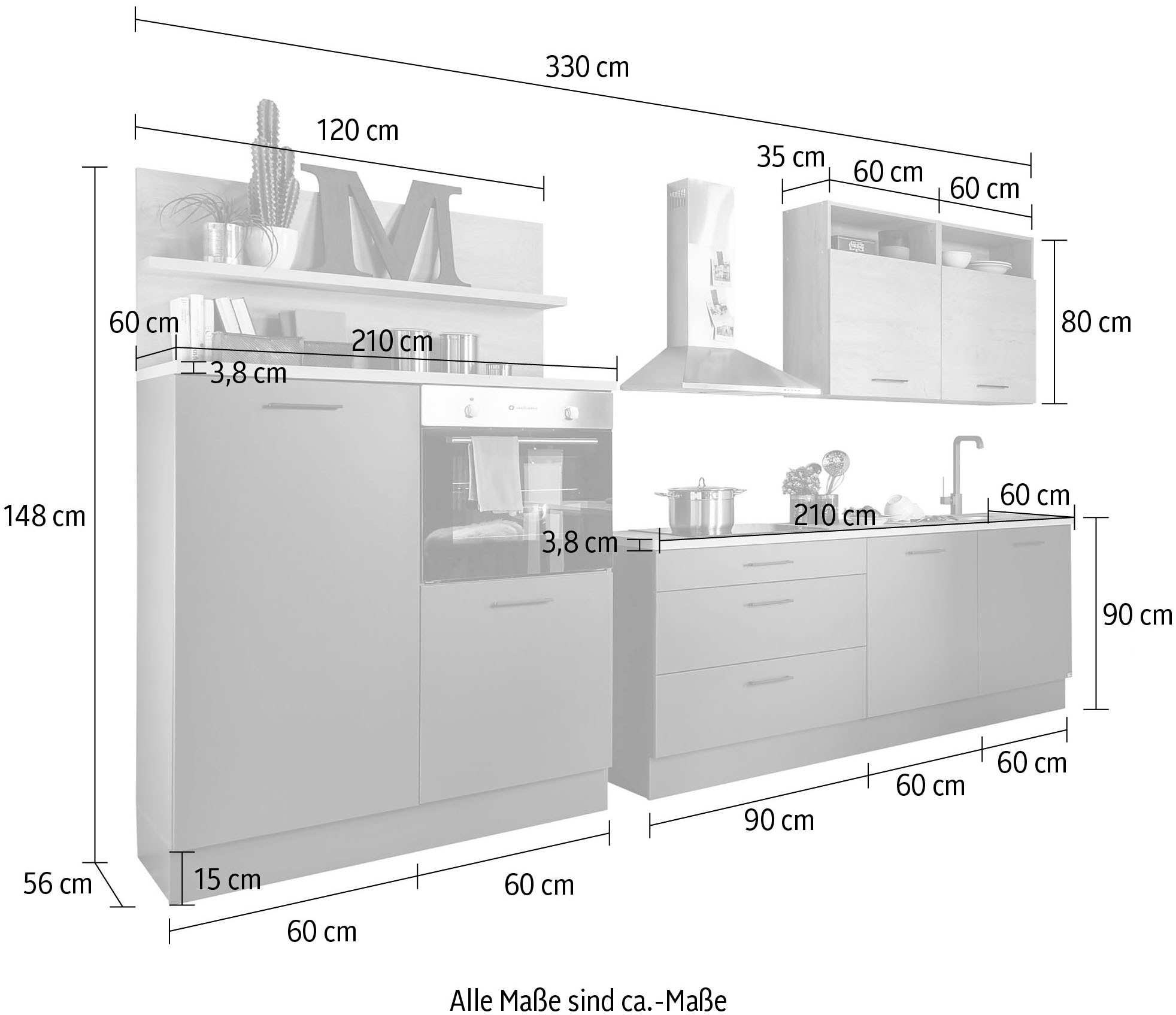 set one by Musterring Küchenzeile »Nashville«, mit E-Geräten, Breite 320 cm