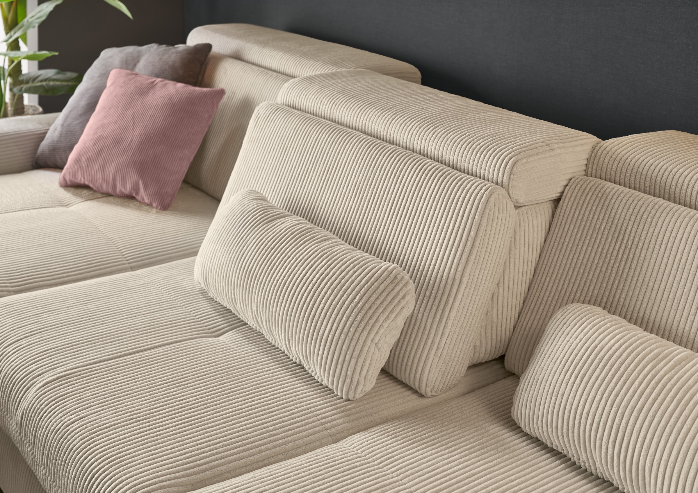 set one by Musterring Ecksofa »SO 3400, Cord, Sitzhöhe 47cm oder 49cm, inkl. Sitztiefenverstellung«, mit Canape und verschiedenen Funktionen, Kaltschaum, B307 x T195 cm