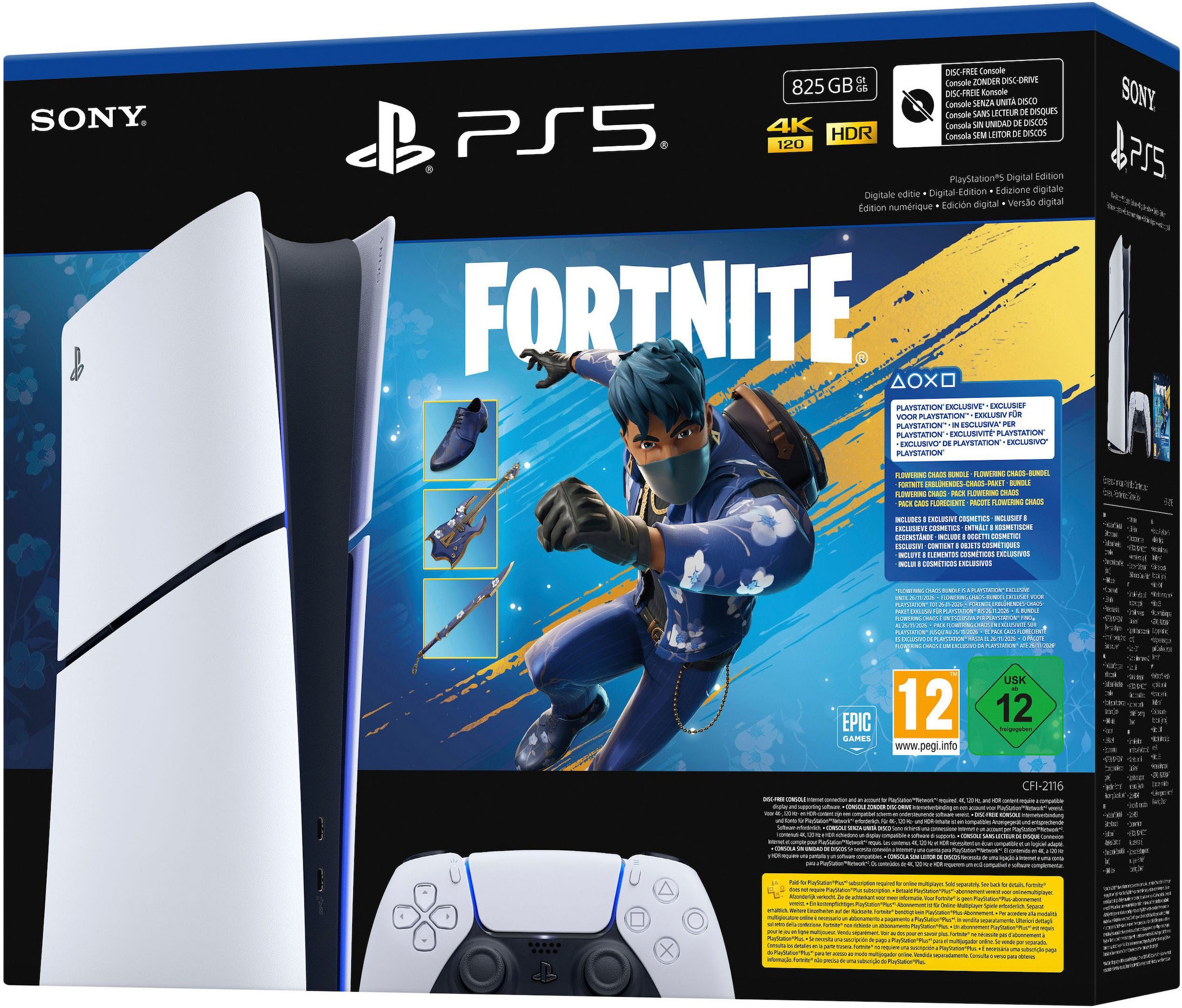 PlayStation 5 Konsolen-Set »PS5 Digital – Fortnite Erblühendes-Chaos-Bundle inkl. DS Schwarz« 825 GB