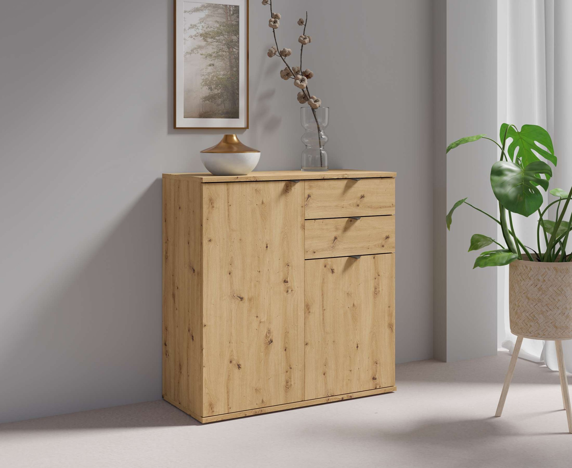 OTTO home Kommode »THALIAANA Sideboard mit 2 Türen und 2 Schubladen, Breite 80 cm« Schrank in 3 Farben erhältlich, schwarze Metallgriffe, viel Stauraum