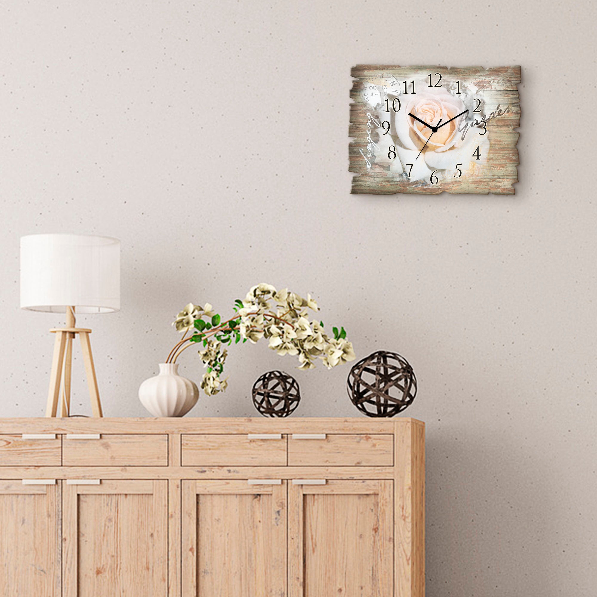 Artland Wanduhr »In Buchstaben - Rose« wahlweise mit Quarz- oder Funkuhrwerk, lautlos ohne Tickgeräusche