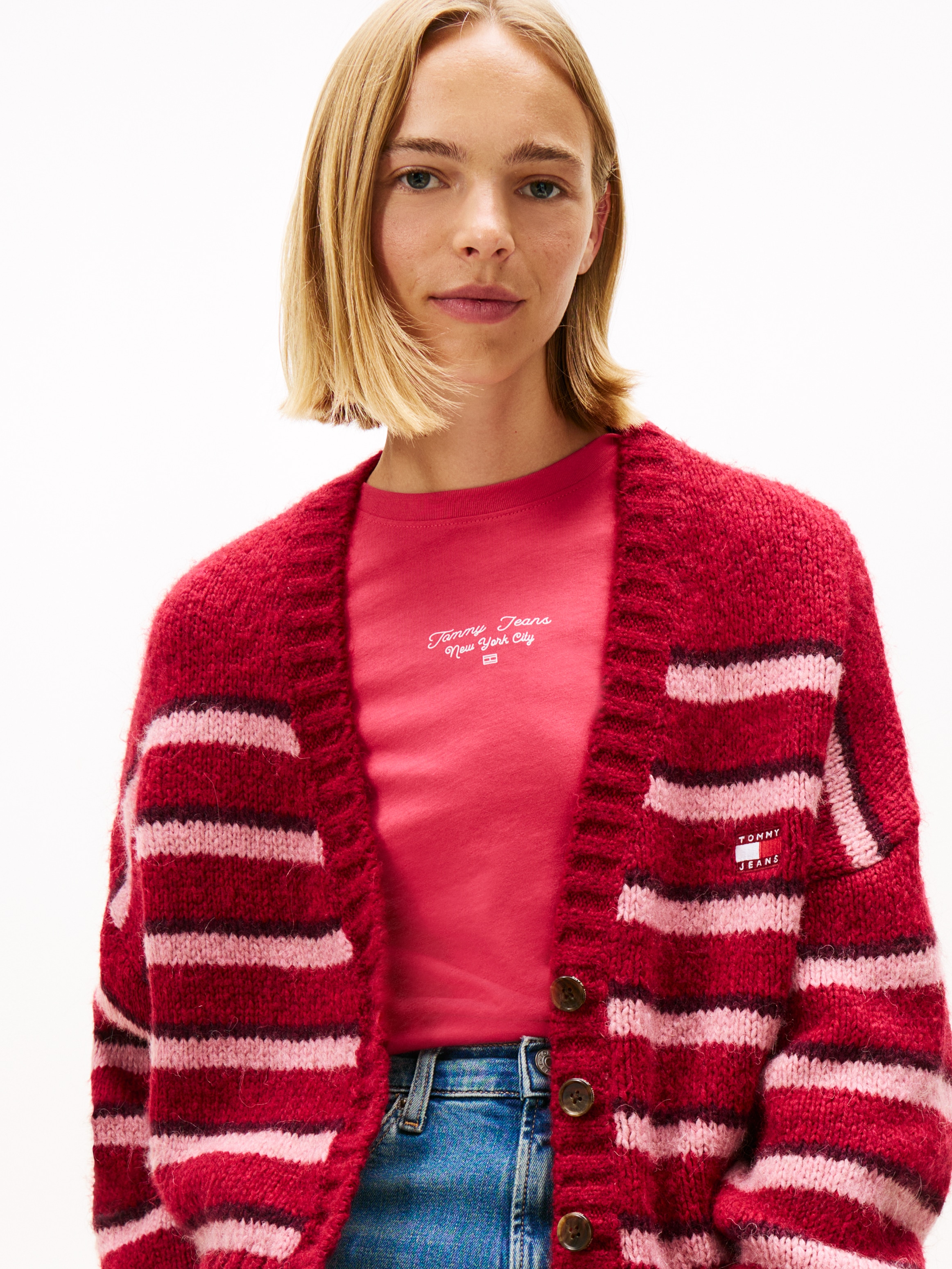 Tommy Jeans Strickjacke »TJW BADGE STRIPE FLUFF CARDI EXT«