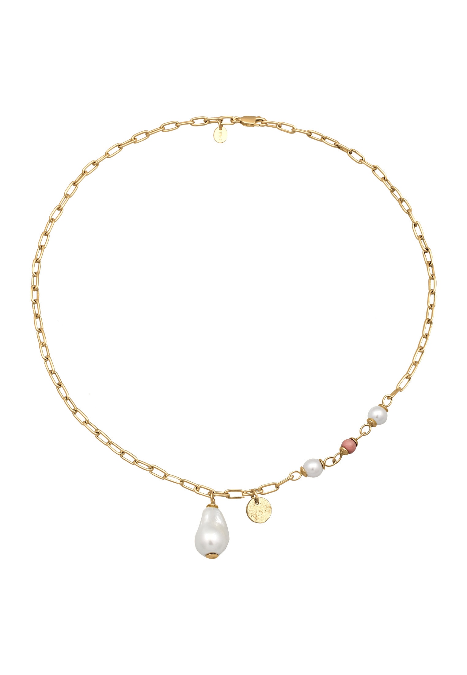 Elli Premium Silberkette »Halskette Muscherlkernperle Rhodonit Rosa 925 Sterling Silber vergoldet«