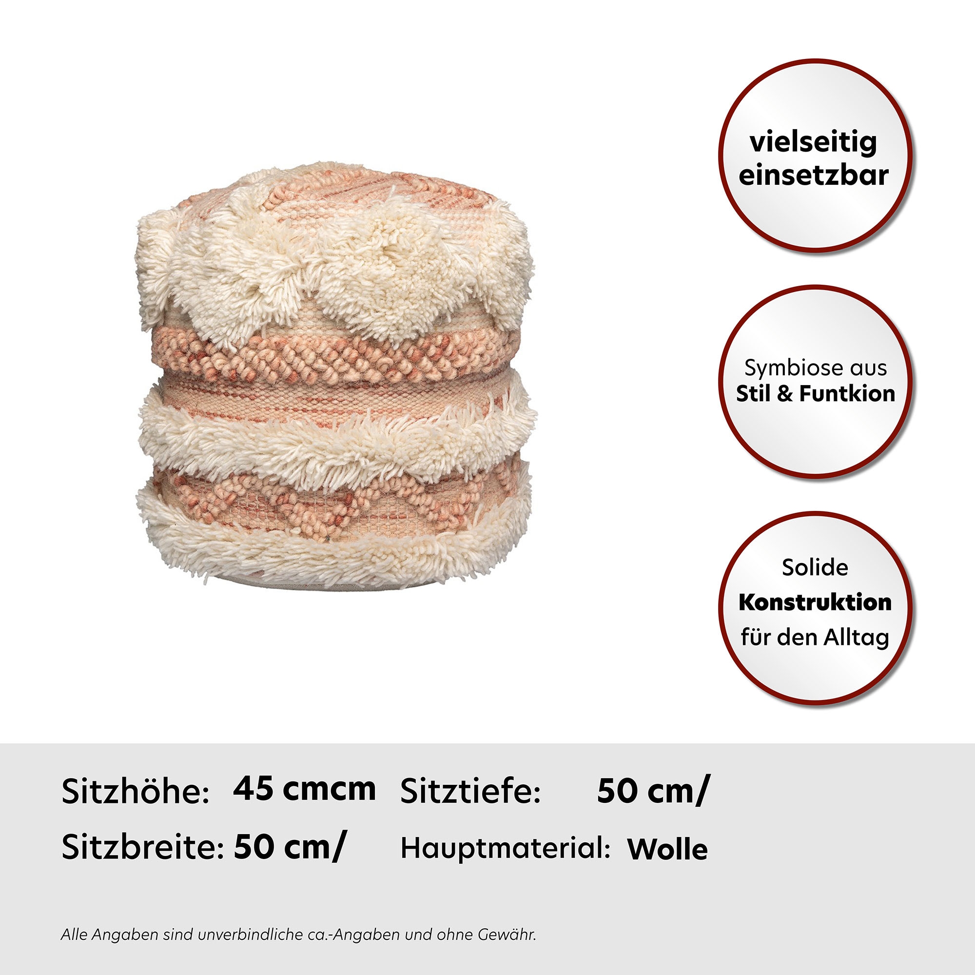 Kayoom Pouf »Bohist 225 35cm x 35cm,   Strukturen mit Fransen und Quasten« 1 Stk. tlg. handgefertigt, Unikat, sehr gut kombinierbar, vielfältig im Einsatz