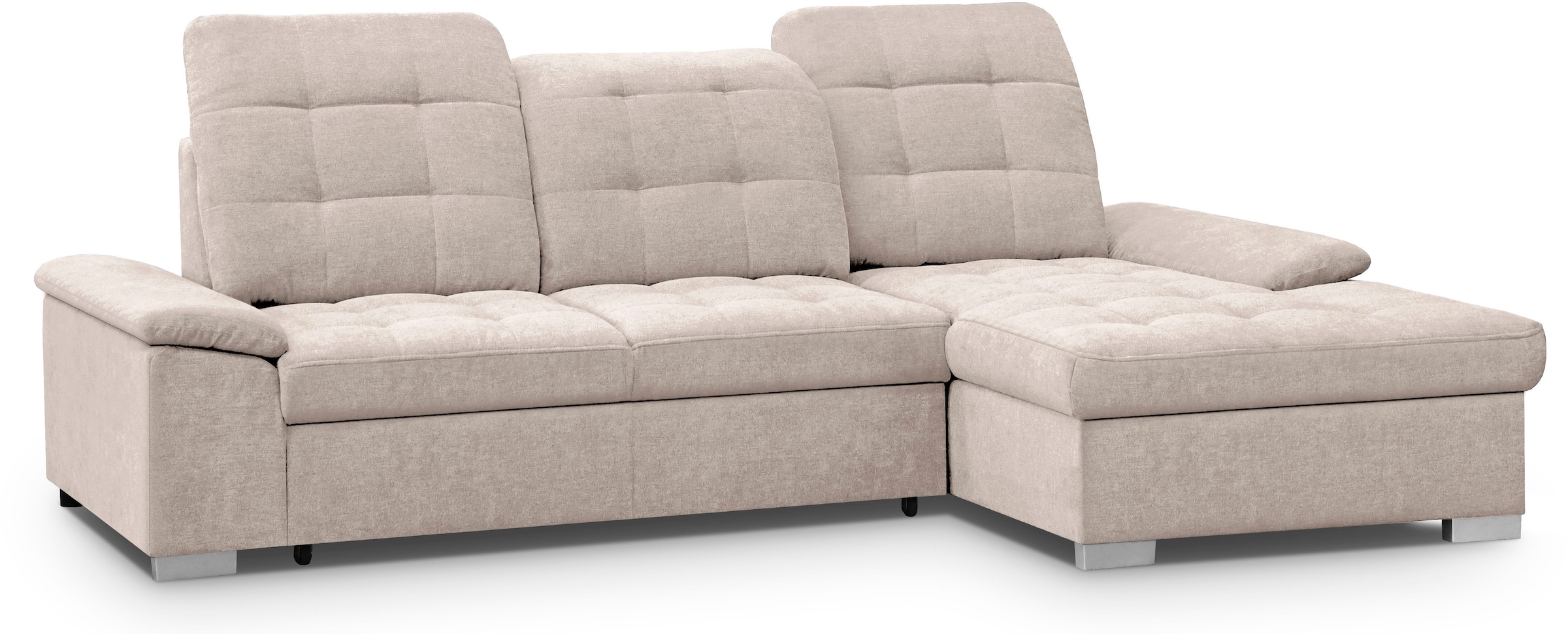 WERK2 Ecksofa »Carmen Bett+Bettkasten, Kopfstütze verst., Sitztiefe optional verst.« L-Form Sofa, Struktur weich, creme