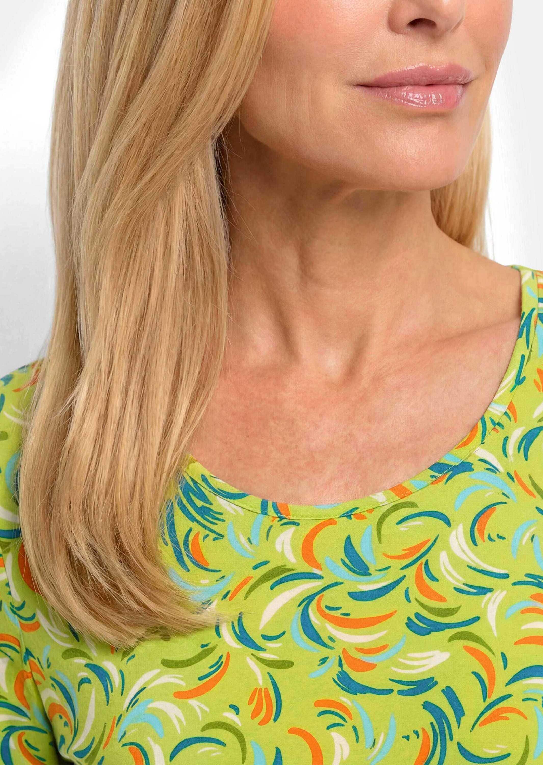 GOLDNER Kurzarmshirt »Kurzgröße Viskoseshirt mit frischem All-over-Print« stretchbequemer Viskosejersey
