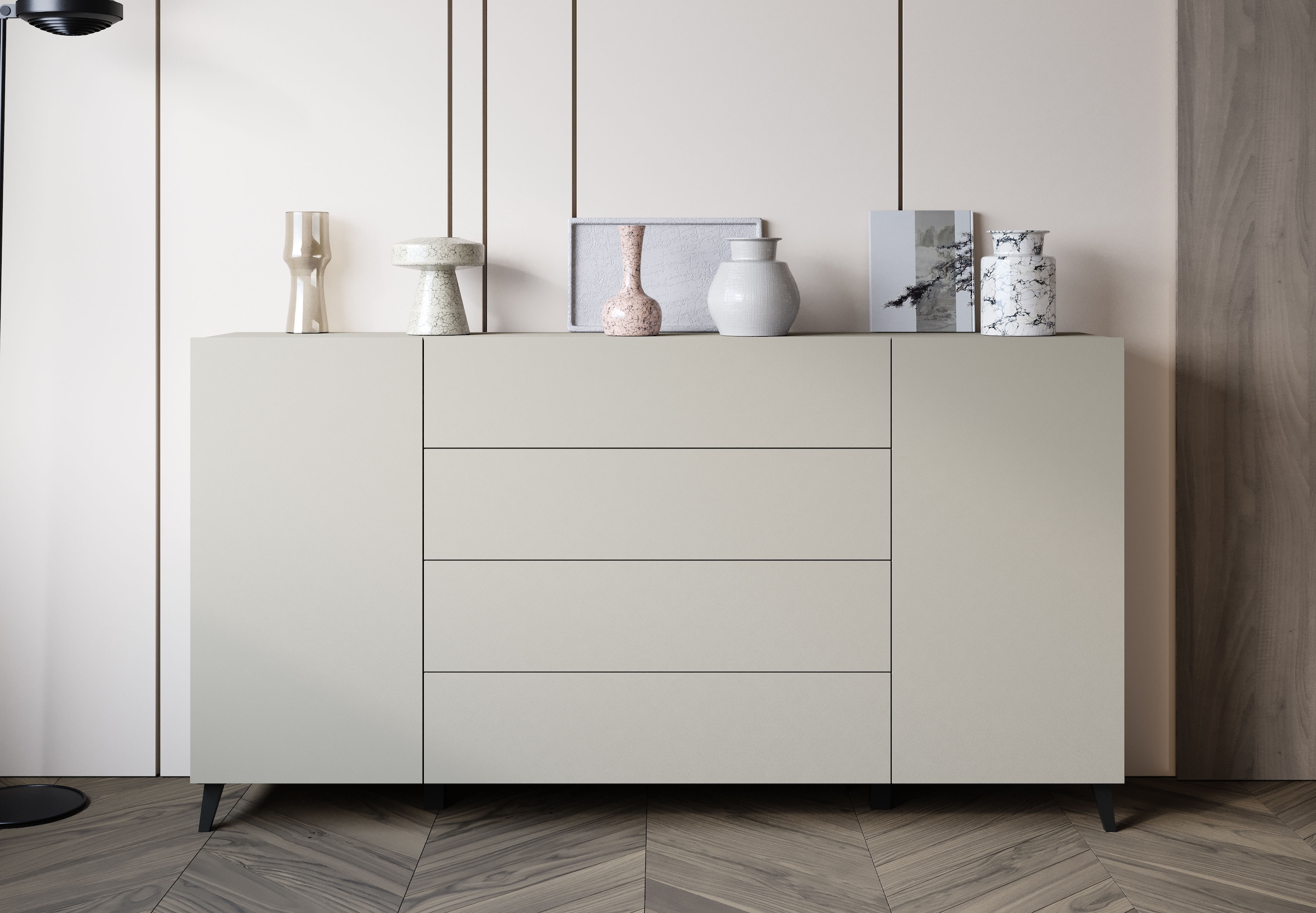Home affaire Sideboard »Phuket 180 cm breit, modernes Design mit Stauraum« 1 Stk. tlg. Kommode mit 2 Türen, 4 Schubladen und verstellbaren Einlegeböden