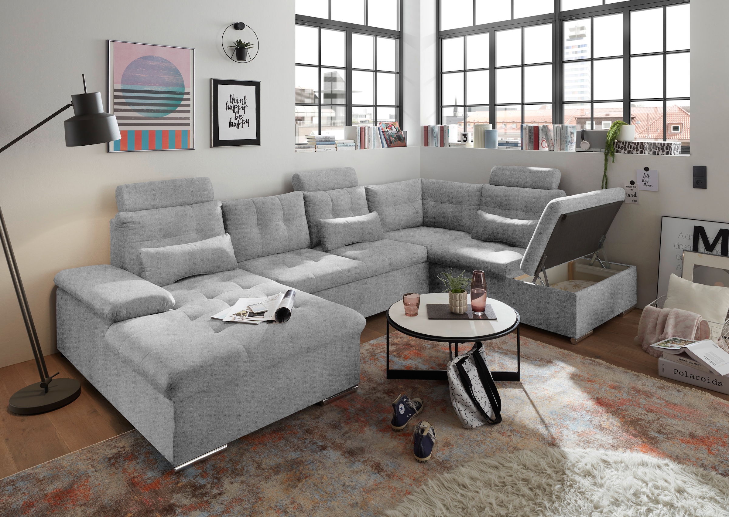 ED EXCITING DESIGN Wohnlandschaft Jakarta, mit Bettfunktion, Bettkasten, Kopfstützen, Nierenkissen