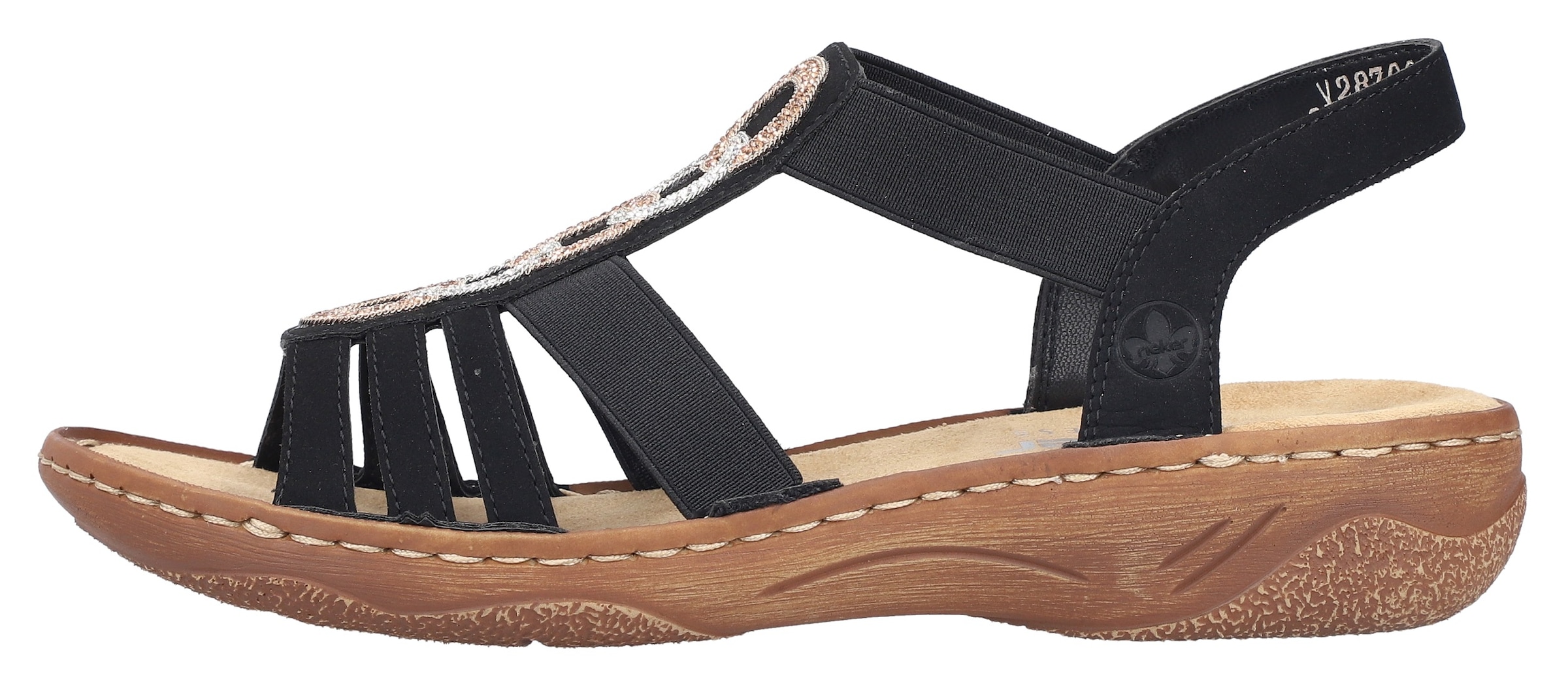 Rieker Sandale, Riemchensandale, Sommerschuh, Urlaubschuh mit seitlichen Gummizügen