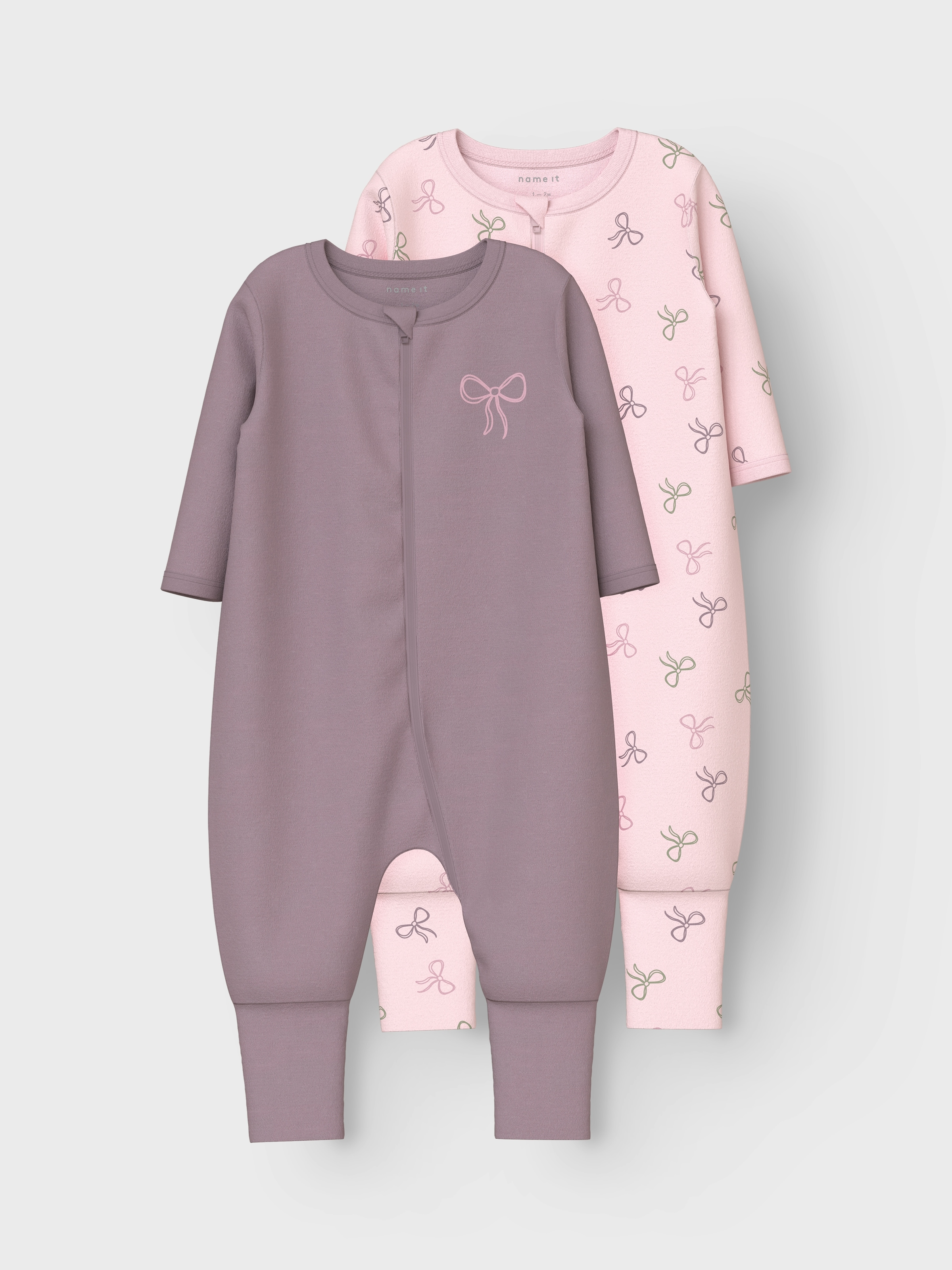 Name It Hausanzug »NBFNIGHTSUIT 2P ZIP FF PINK BOW NOOS«, (Packung, 2 tlg.)