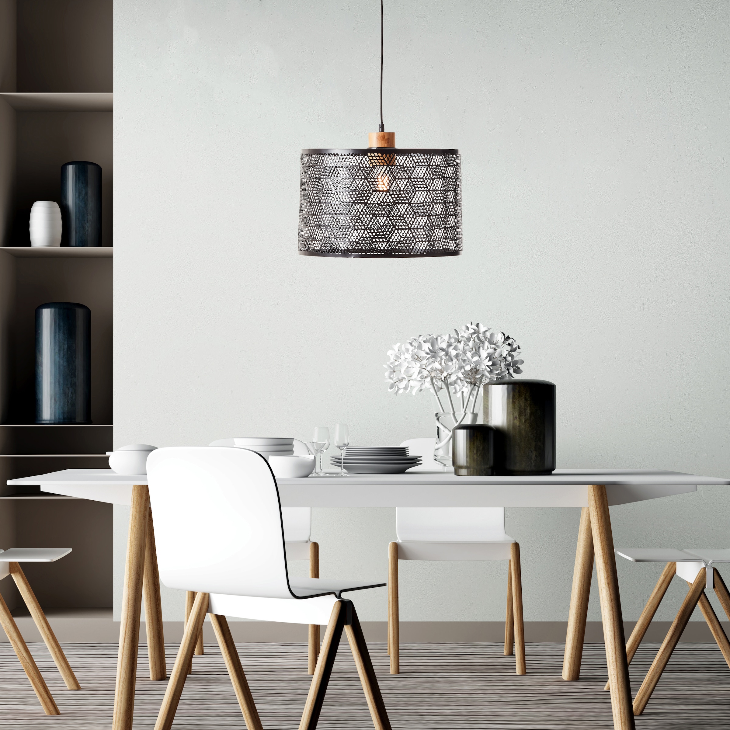 Brilliant Pendelleuchte »Santy«, 1 flammig, Leuchtmittel E27 | ohne Leuchtmittel, 120 x 39 cm, E27, kürzbar, Metall/Bambus, schwarz/natur