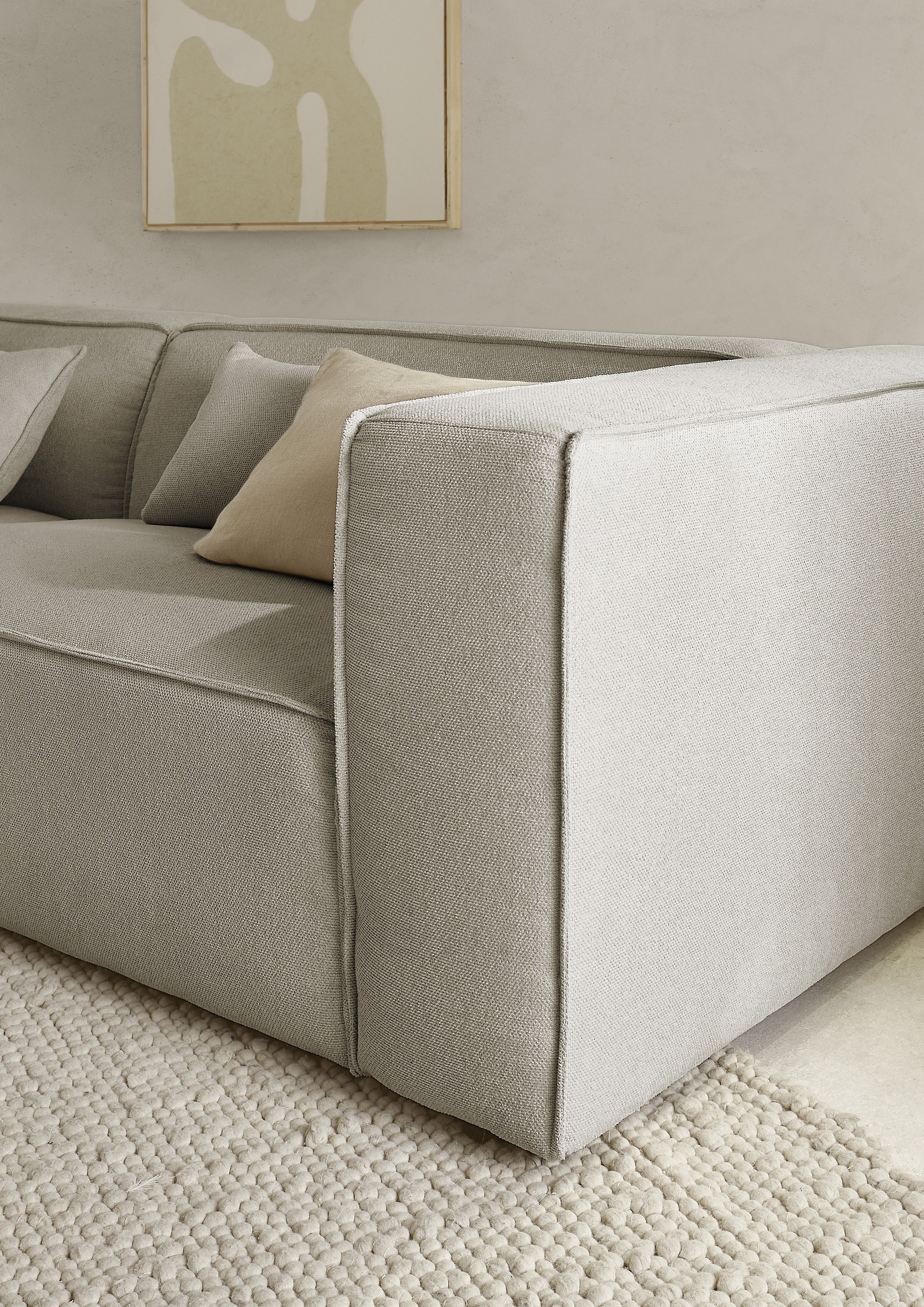 LeGer Home by Lena Gercke Ecksofa »PIARA mit Kedernaht in Cord oder Leinenoptik, moderne Couch in L-Form«, wahlweise Ottomane rechts/links, schwarze Füße, bequemer Sitzkomfort
