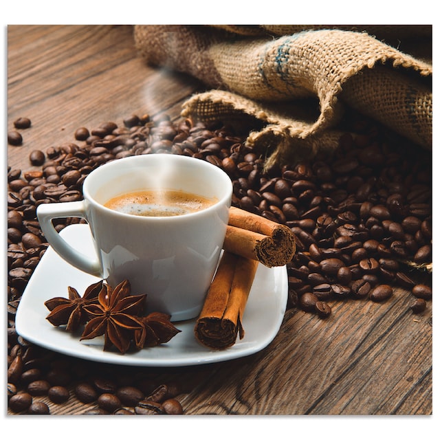 Artland Küchenrückwand »Kaffeetasse Leinensack mit Kaffeebohnen«, (1 tlg.),  Alu Spritzschutz mit Klebeband, einfache Montage online kaufen