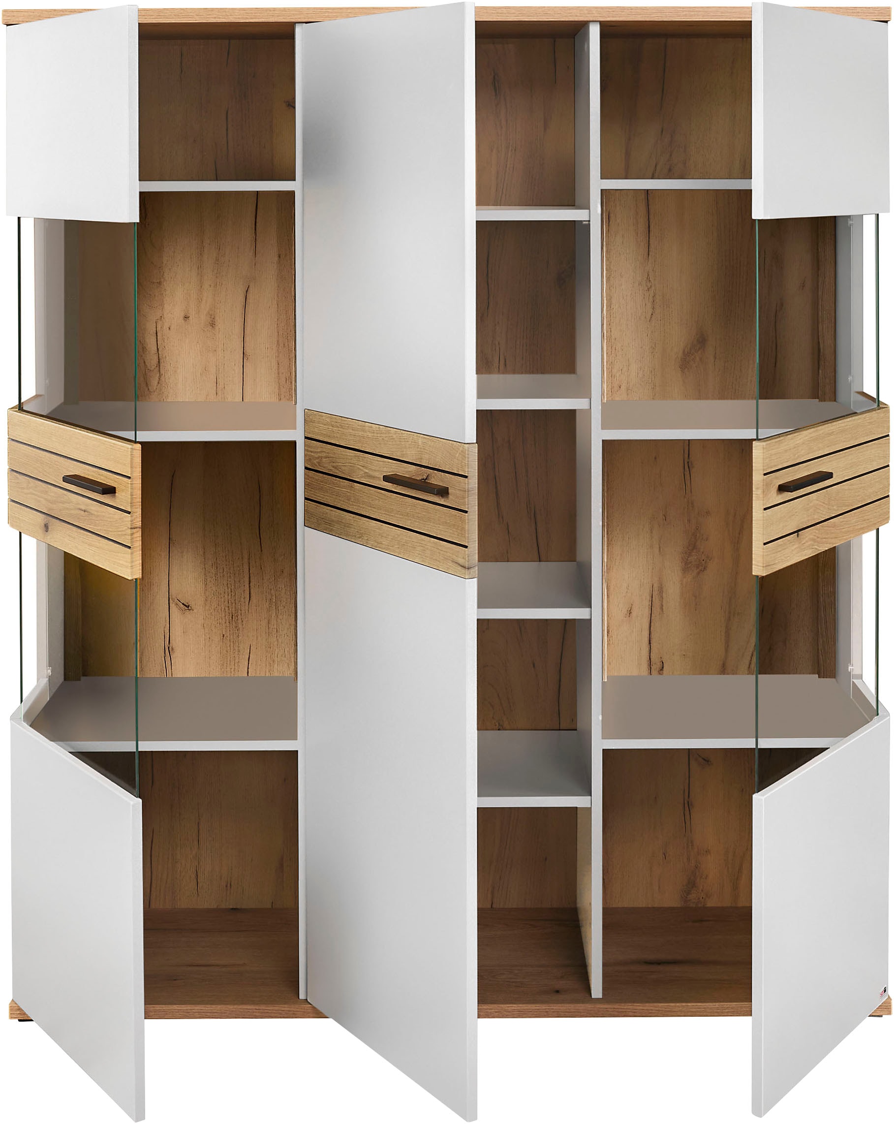 set one by Musterring Vitrine »Quincy« 1 Stk. tlg. Mit 4 Glasausschnitten und LED, in 2 Farben erhältlich, 134,8 cm