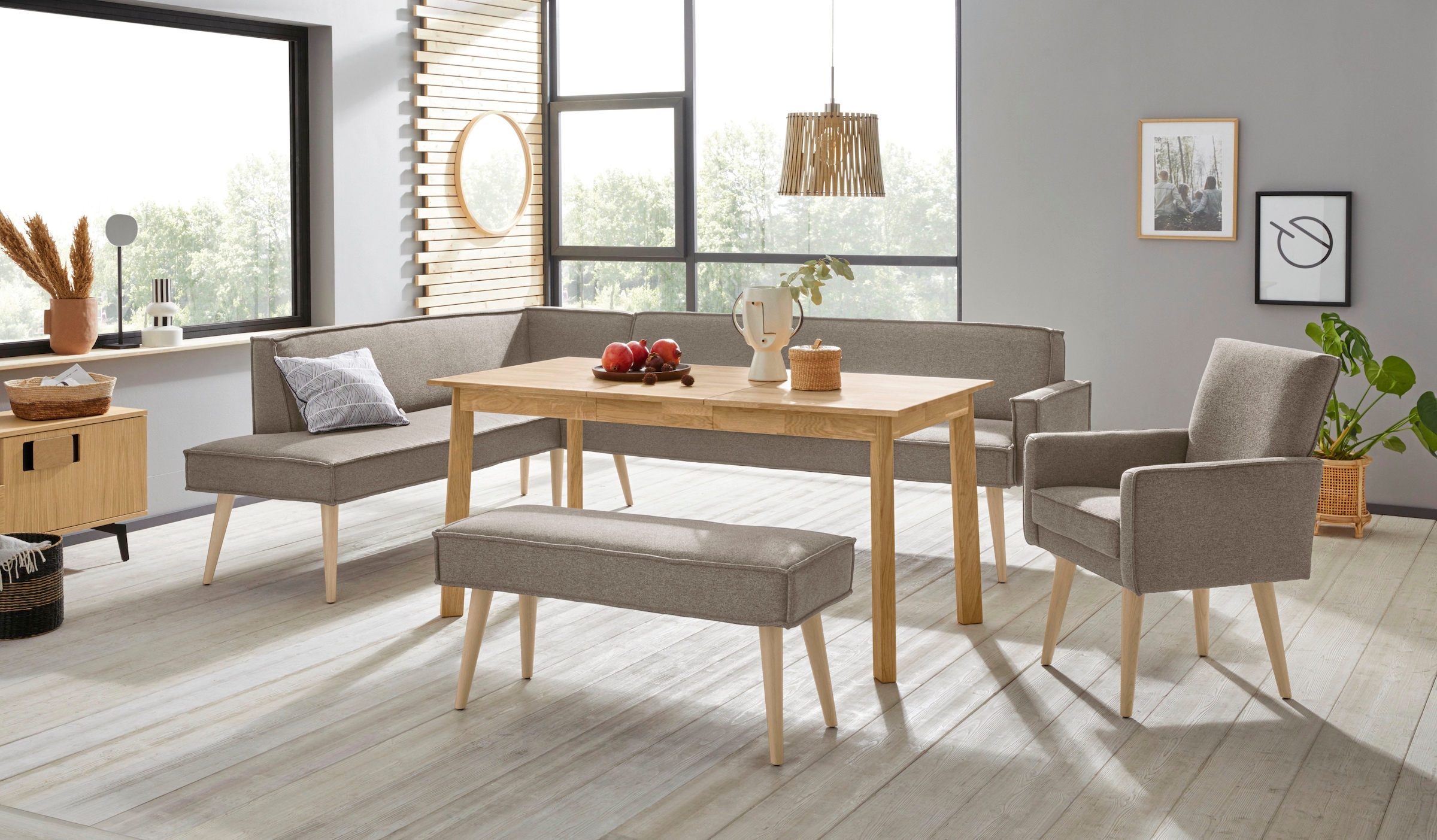 exxpo - sofa fashion Eckbank »Lungo, moderne Kedernaht, bequem und elegant, hoher Holzfuß« hochwertige Detailverarbeitung, frei im Raum stellbar