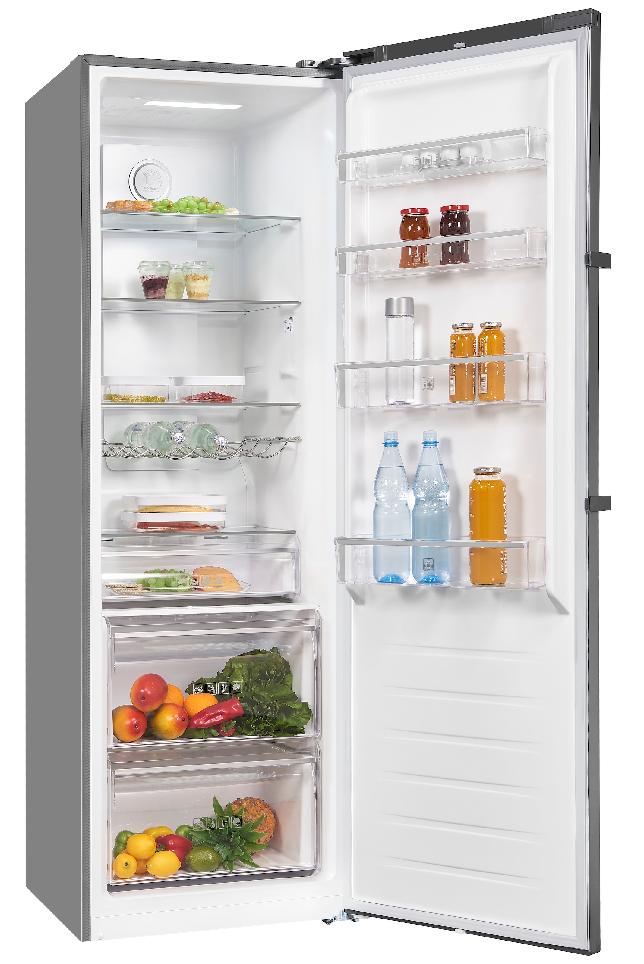 exquisit Vollraumkühlschrank »KS360-V-HE-040E inoxlook-az« 185 cm hoch 60 cm breit Praktisch & modern: Vollraumkühlschrank mit No-Frost & LED-Licht