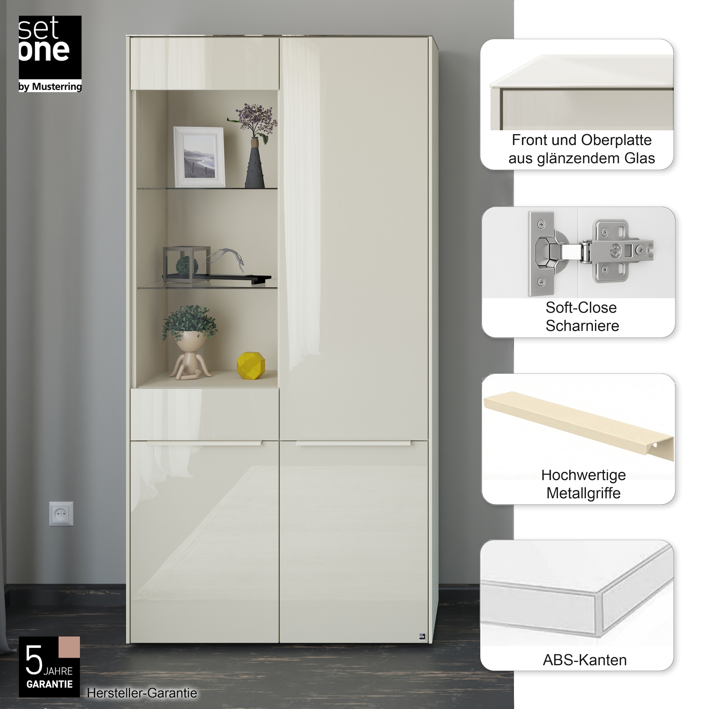 set one by Musterring Standvitrine »Reno« 1 Stk. tlg. Mit Gleitern und in verschiedenen Farben erhältlich