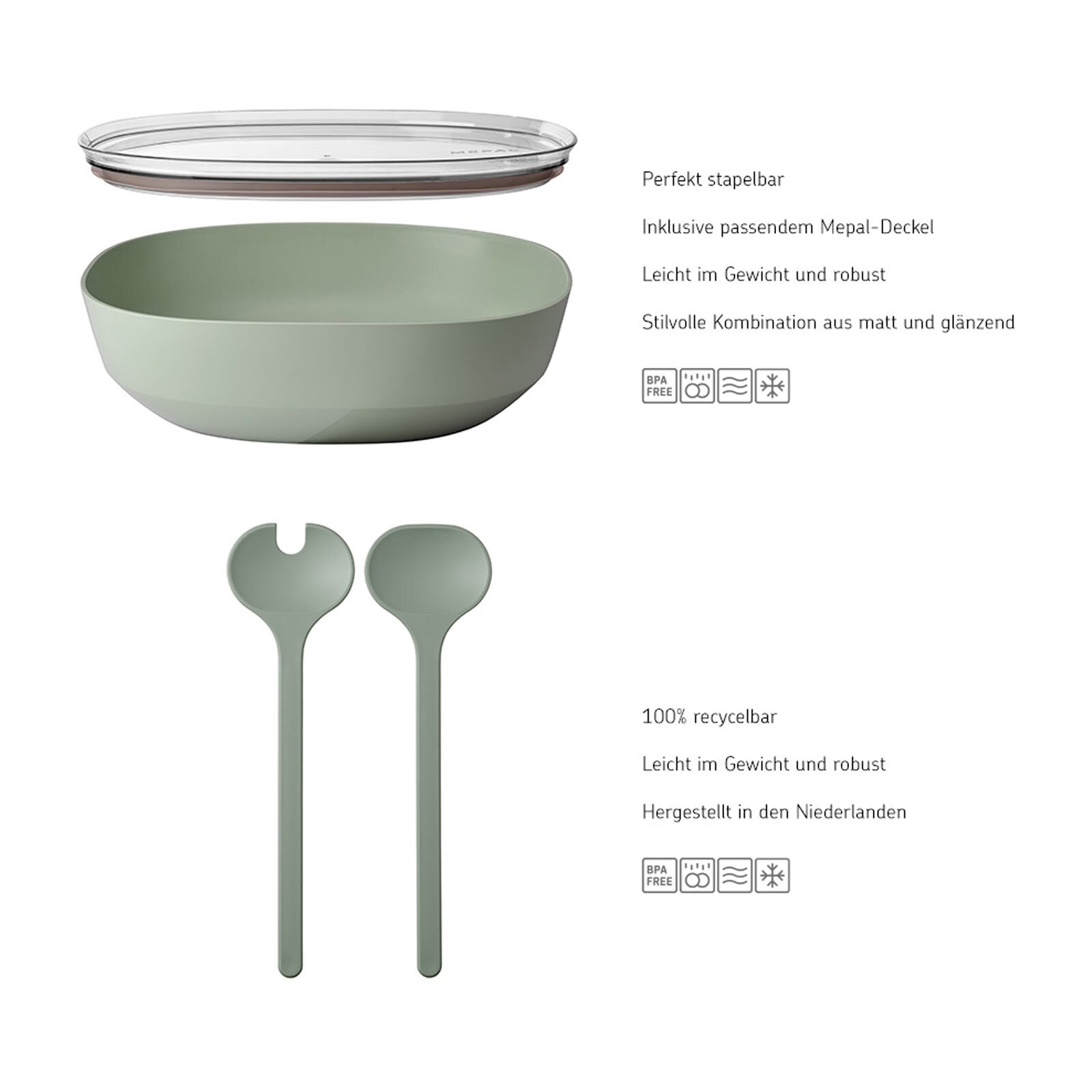 Mepal Schale »Servierschale mit Deckel & Salatbesteck Silueta 4000 ml« 2 tlg.