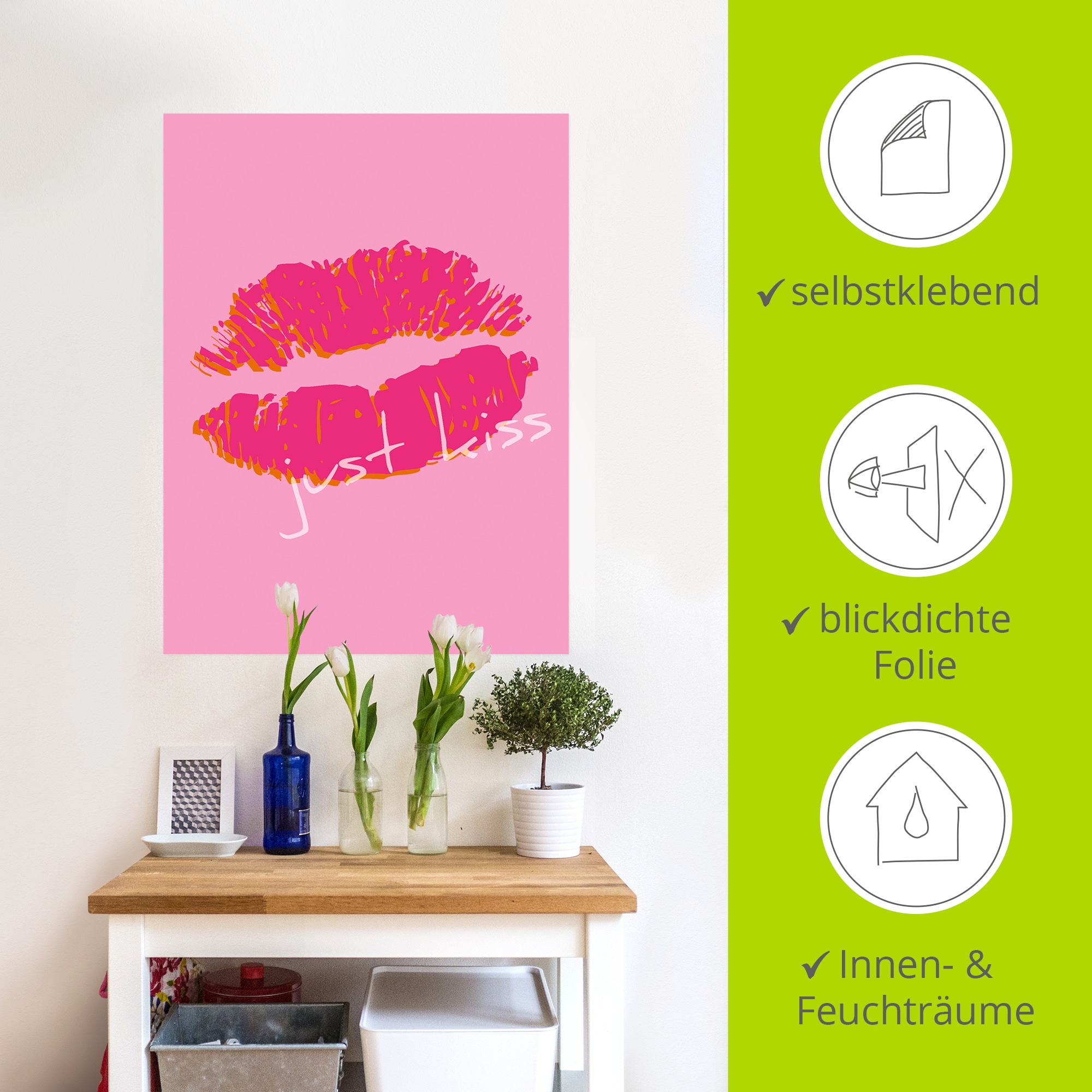 Artland Wandbild »Just kiss« Sprüche & Texte 1 Stk. tlg. als Alubild, Leinwandbild, Poster, Wandaufkleber in verschied. Größen