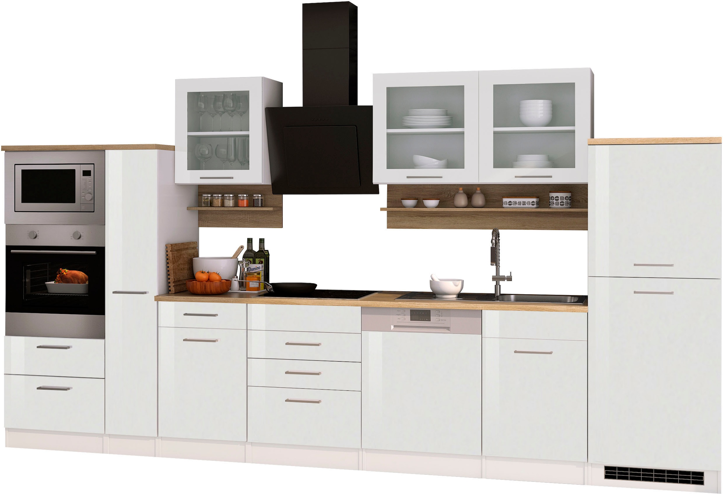 KOCHSTATION Küchenzeile »KS-Mailand« Breite 370 cm, mit E-Geräten, MDF Fronten