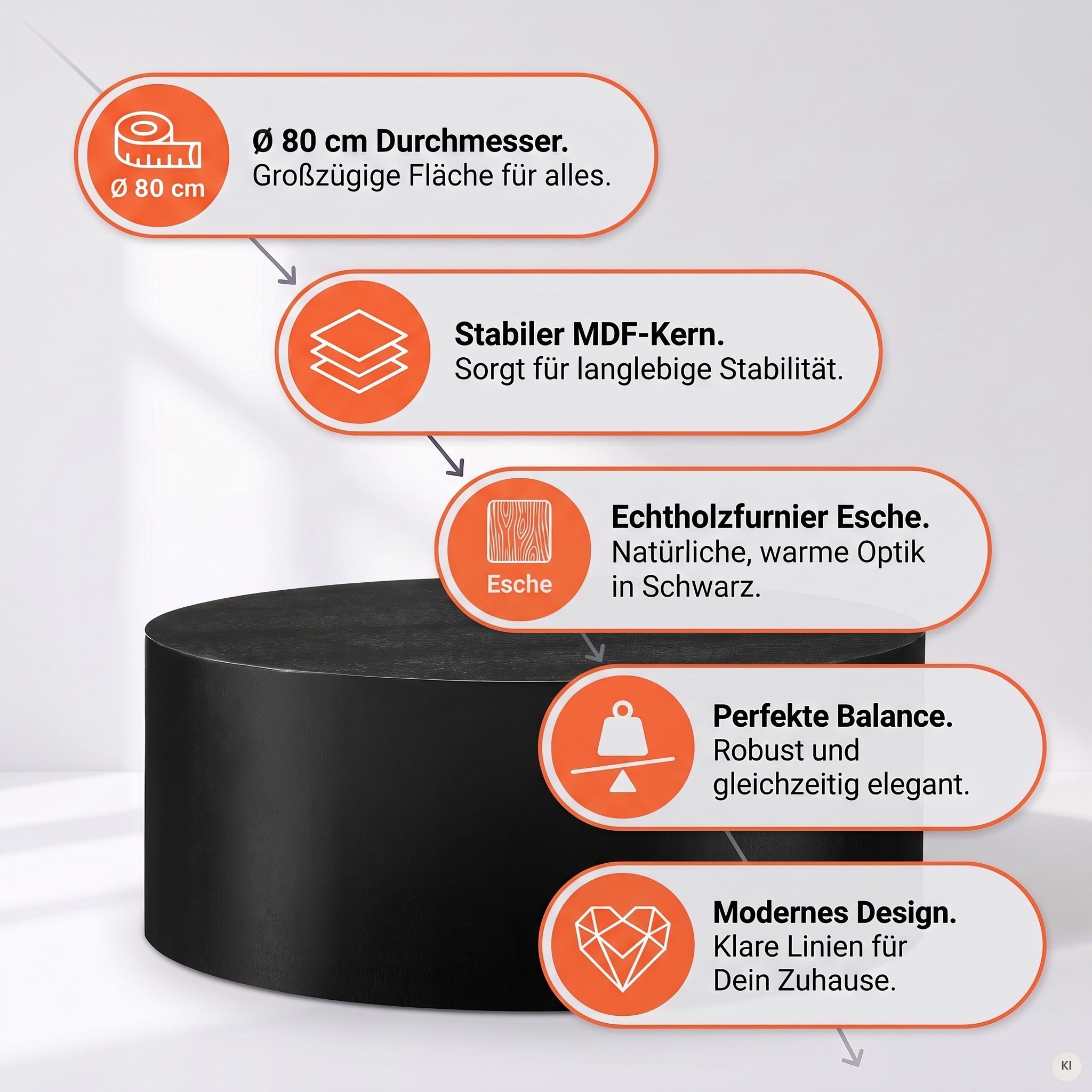 SalesFever Couchtisch »Design-Couchtisch für stilvolles Wohnen, Ø 80 cm« 1 Stk. tlg. Stilvoller & moderner Holztisch mit Echtholzfurnier