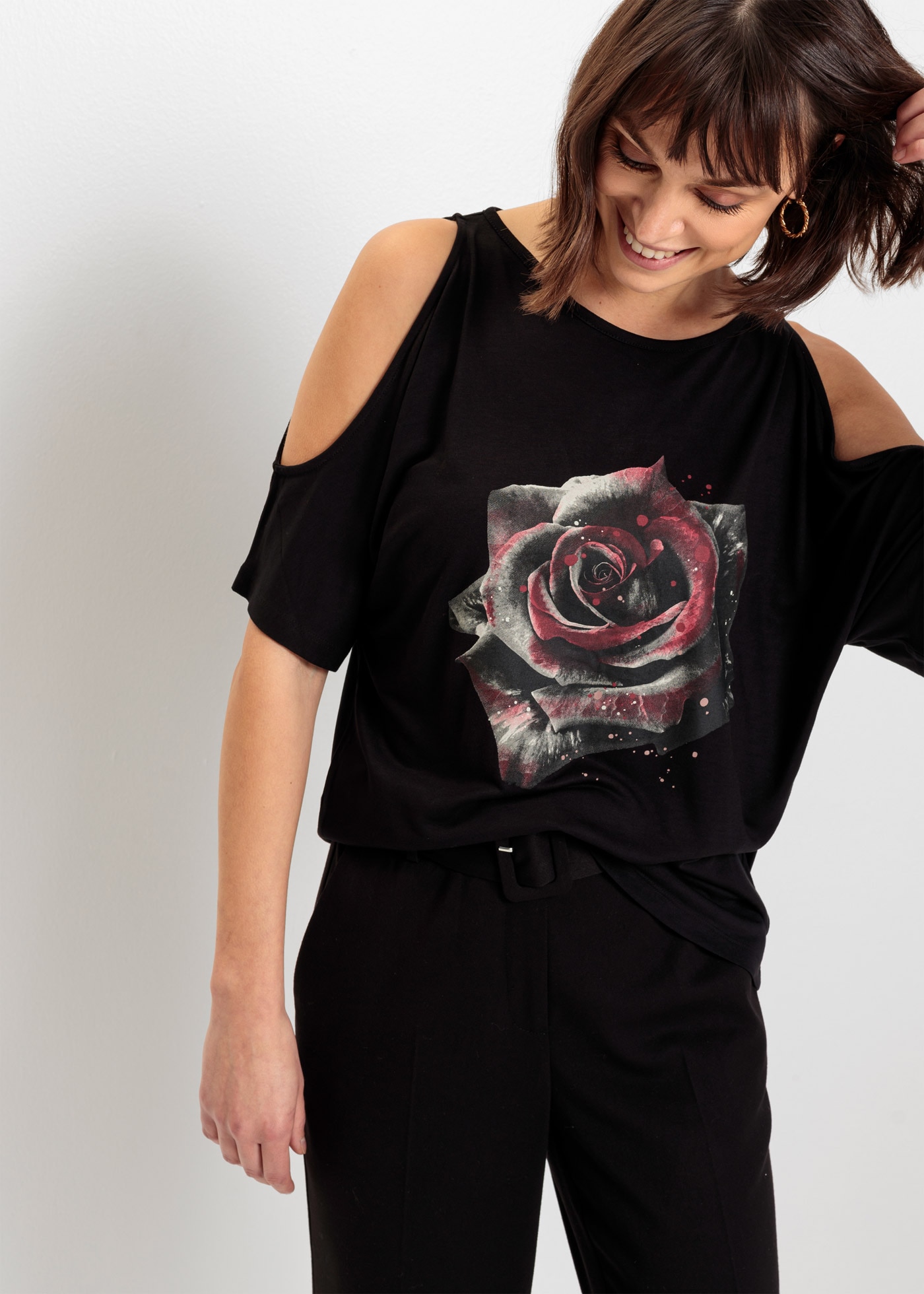bonprix T-Shirt »Cold-Shoulder-Shirt aus Viskose« Cold-Shoulder-Shirt aus Viskose